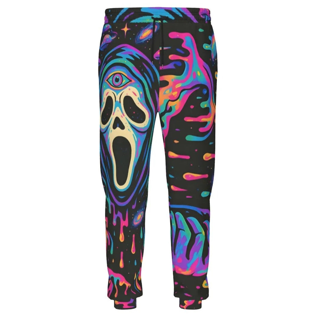 Psychedelic Halloween Mushrooms Joggers, Neon Trippy Mushroom Sweatpants, Spooky Halloween Bottoms, Horror Loungewear