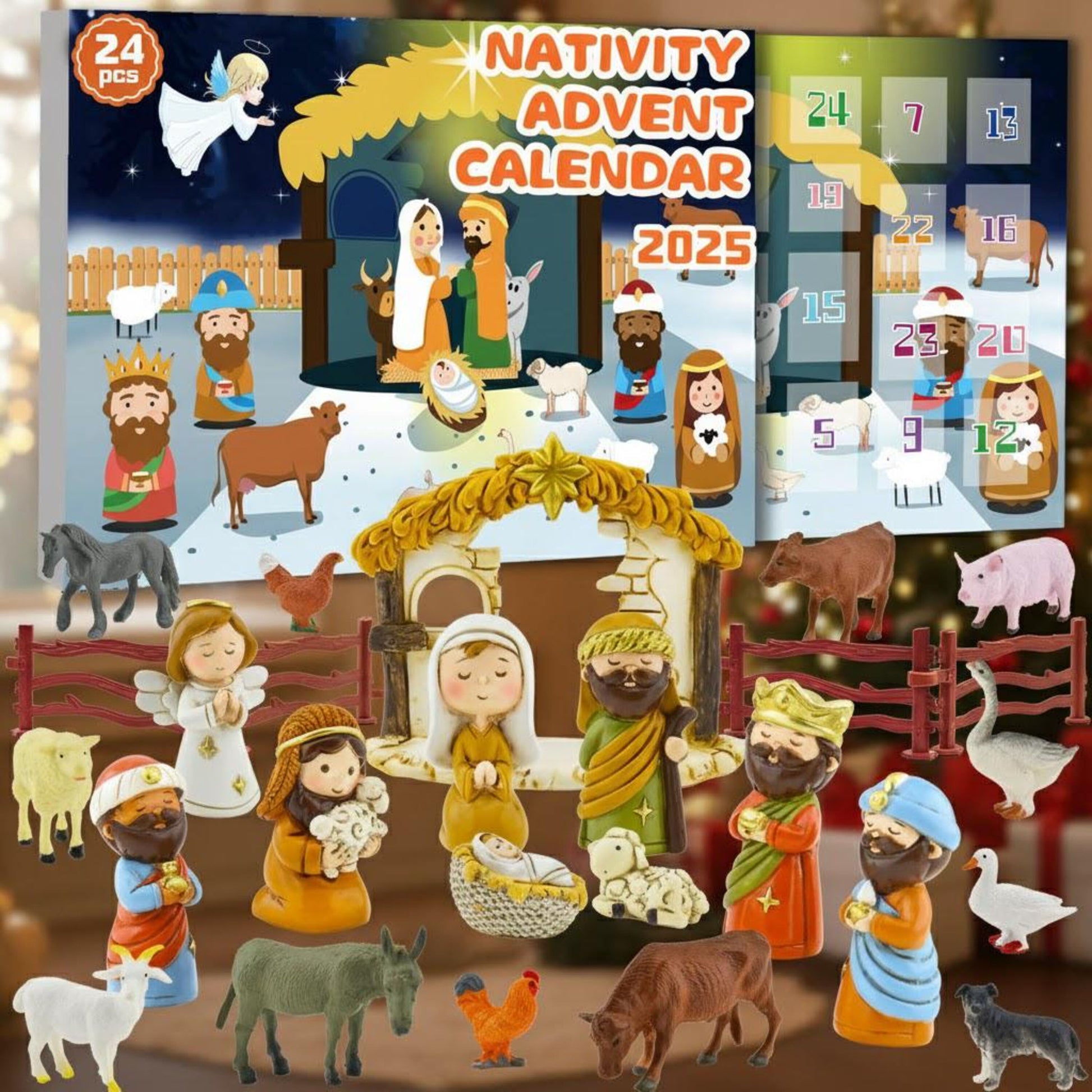 Nativity Advent Calendar 2025, 24 Piece Christmas Story Set, Holy Family Mini Figures, Kids & Family Countdown Gift