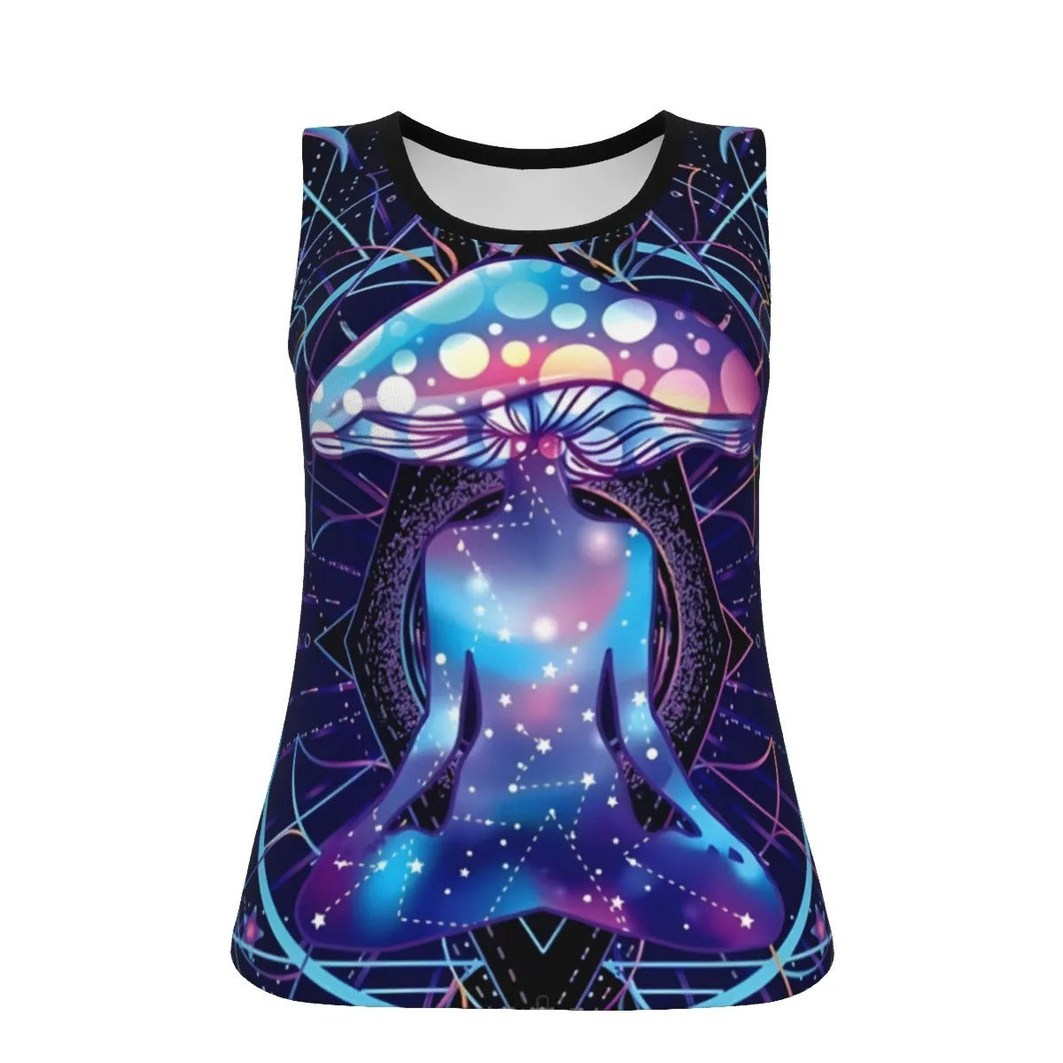 Mystic Mushroom Awakening Women’s Tank Top, Psychedelic Spiritual Shirt, Cosmic Mushroom Sleeveless Top, Visionary Art Festival Wear, Boho Mystic Style