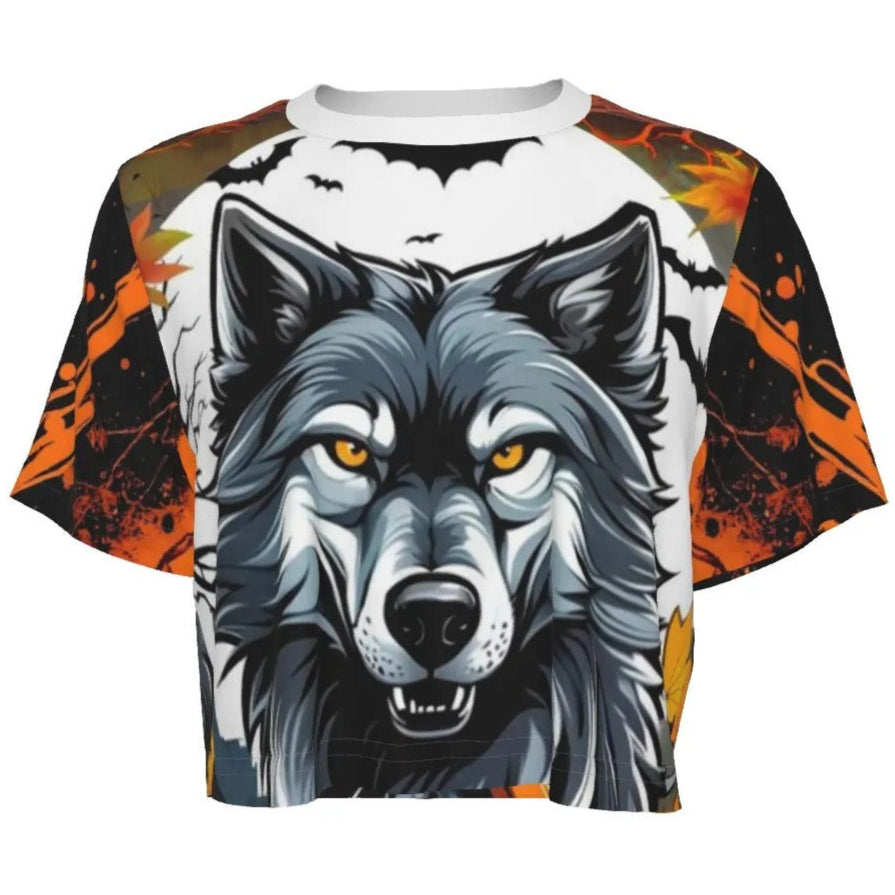 Howling Halloween Costumes Night Wolf Crop Top, Spooky Pumpkin Bat Custom T Shirts, Gothic Halloween Fashion, Halloween Costume Ideas