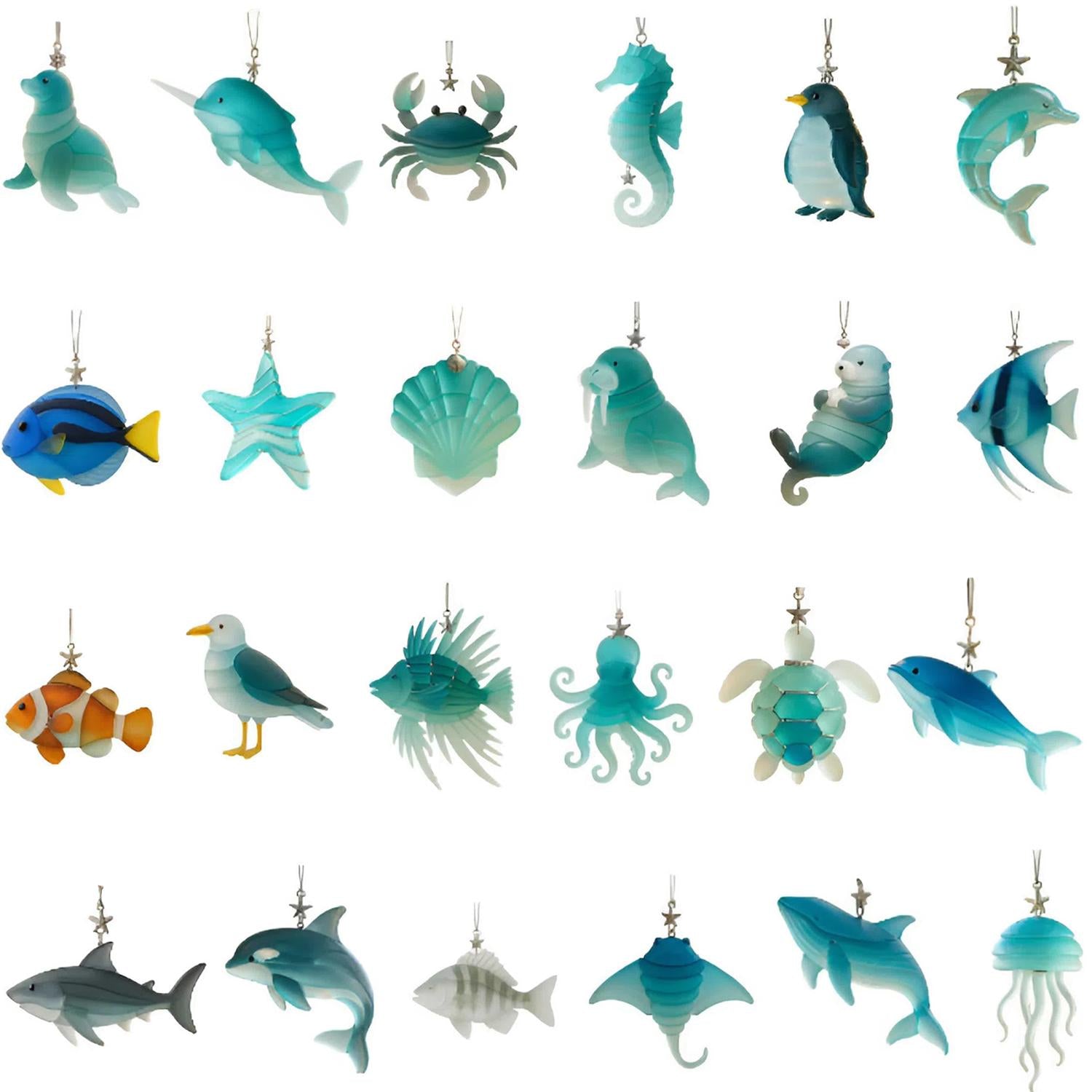 Sea Glass Animal Advent Calendar 2025, 24 Day Sea Animals Figurines : Vintage Christmas Ornament Countdown