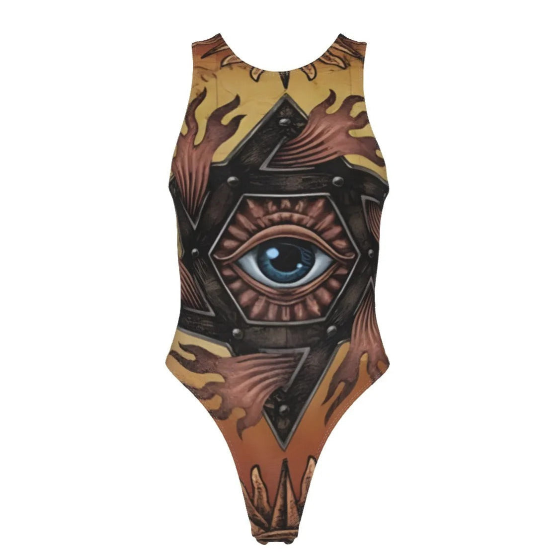 Mystic Mandala Swimsuit, Sacred Geometry Eye Swimwear, Psychedelic Sun Boho Bathing Suit