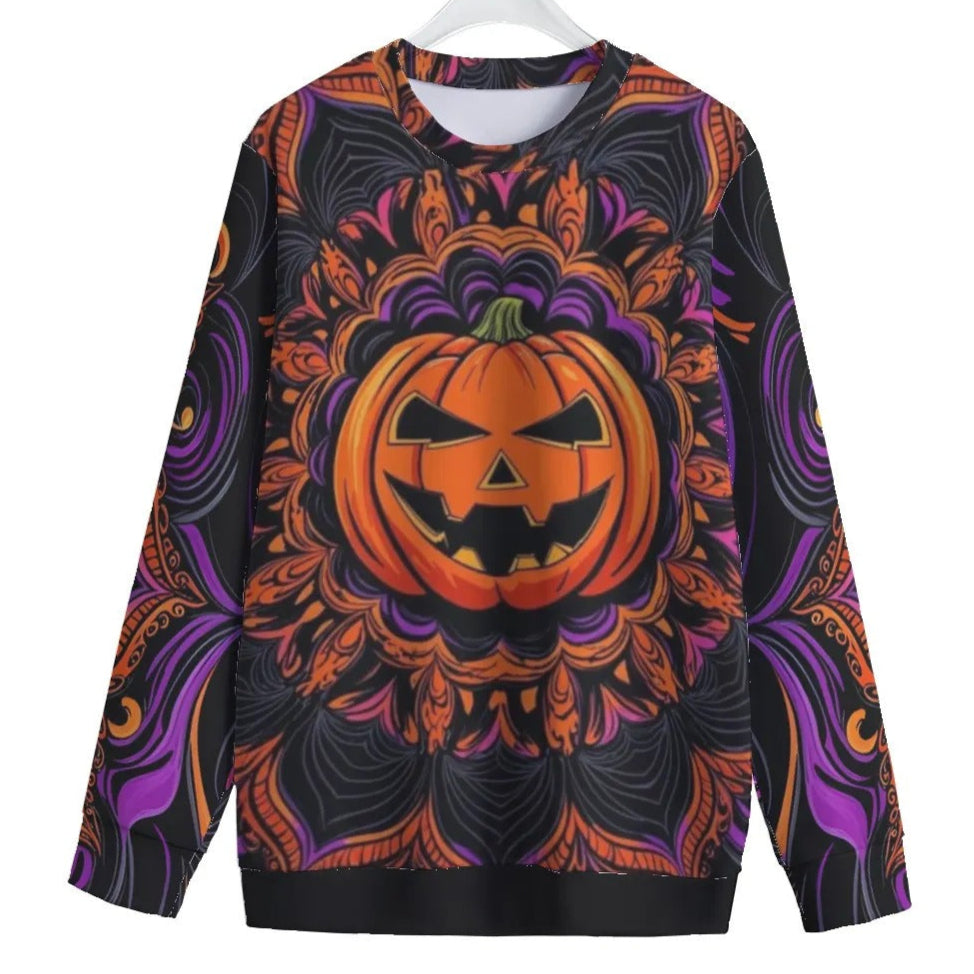 Halloween Costume Ideas, Pumpkin Mandala Magic Women’s Sweater, Halloween Jack-o’-Lantern Knitwear, Spooky Mandala Art Pullover, Couples Halloween Costumes
