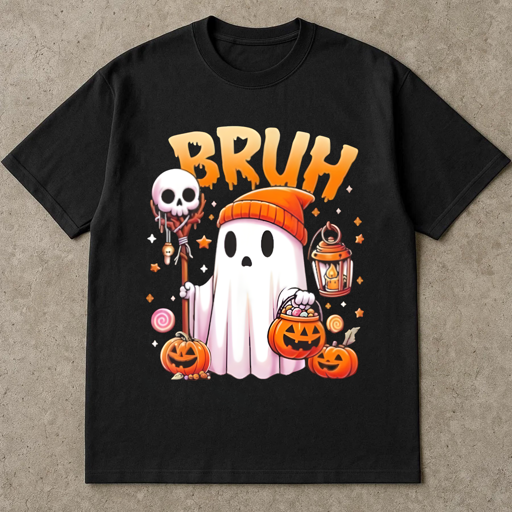 Bruh Ghost Halloween Shirt, Funny Cute Spooky Season T-Shirt, Pumpkin Trick or Treat Candy Tee