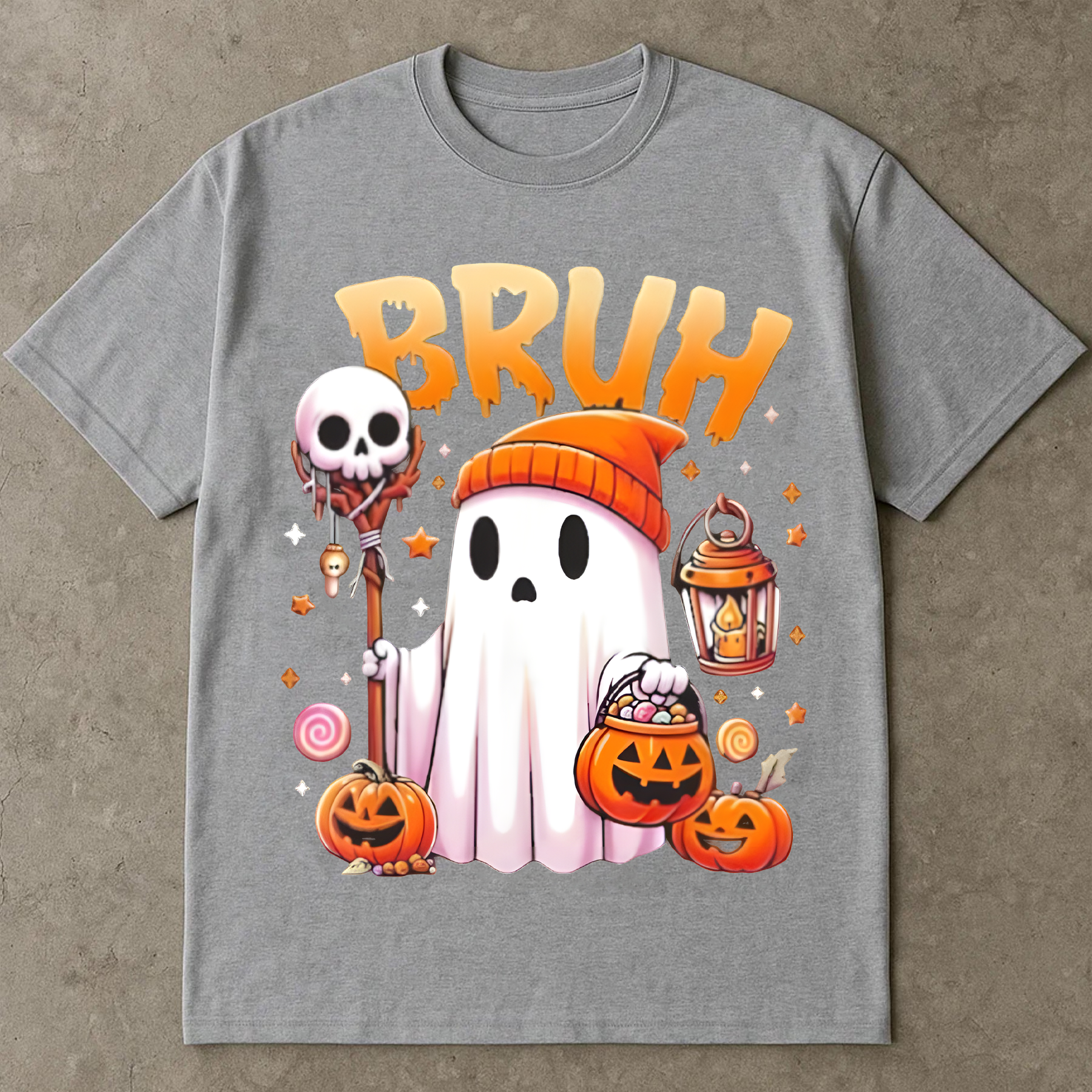 Bruh Ghost Halloween Shirt, Funny Cute Spooky Season T-Shirt, Pumpkin Trick or Treat Candy Tee