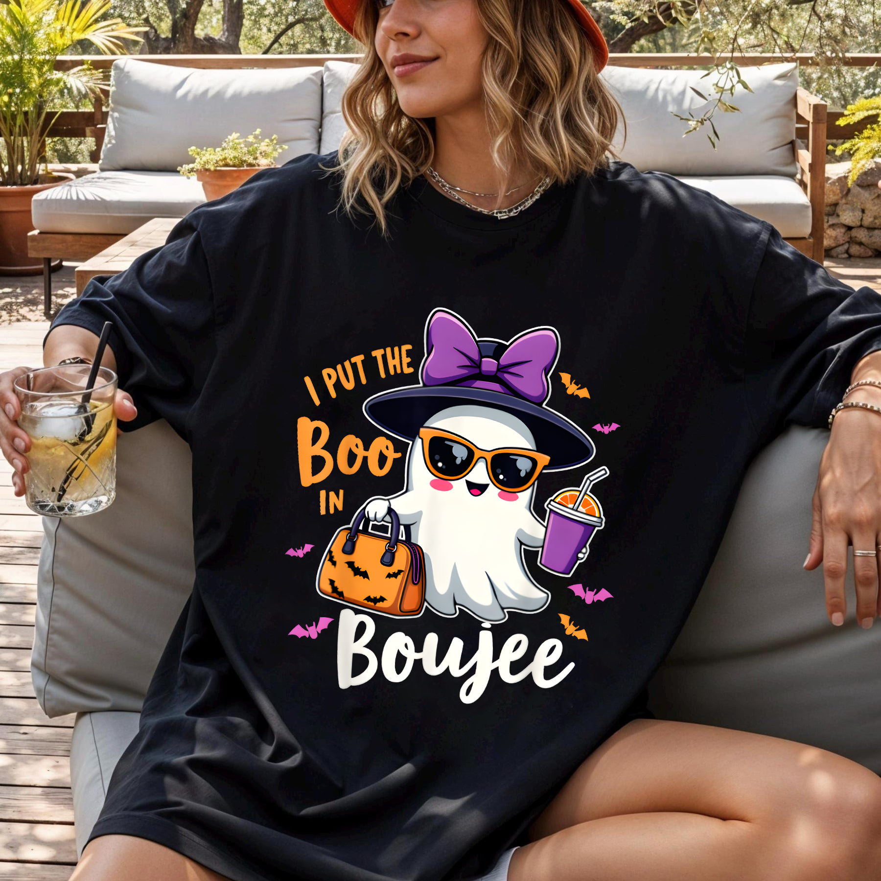 Ghost Halloween Shirt, Funny Witch Ghost with Purse & Drink, Spooky Season Aesthetic for Fall Decor or Gifts