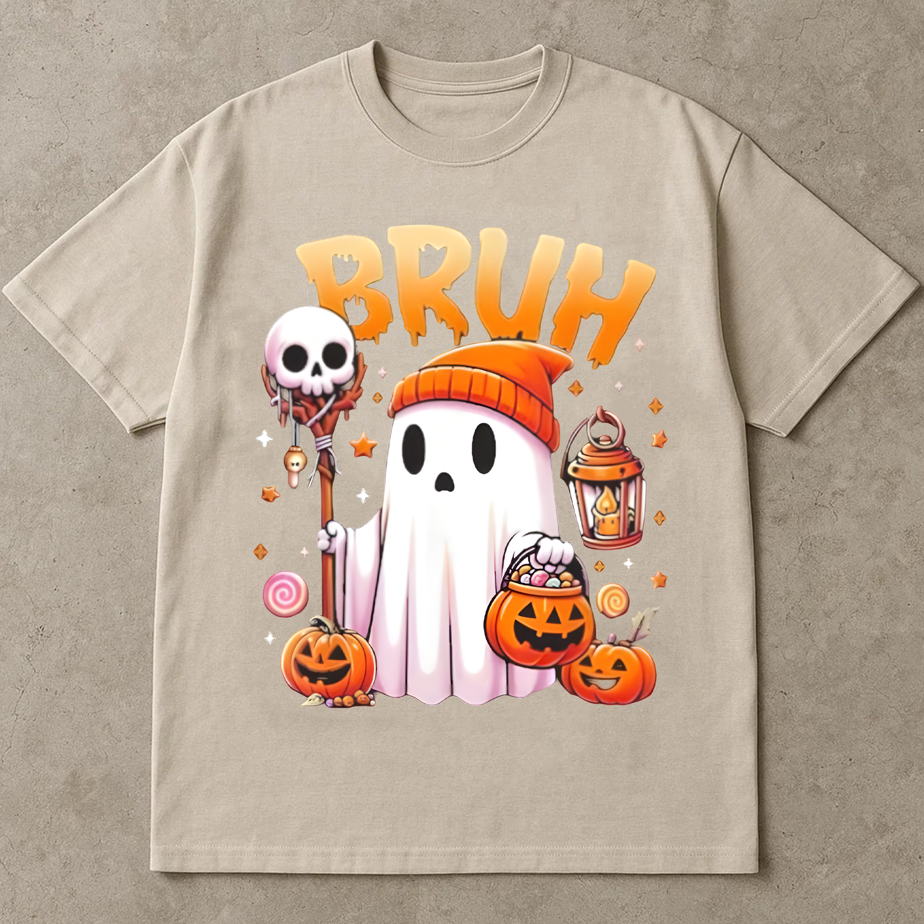 Bruh Ghost Halloween Shirt, Funny Cute Spooky Season T-Shirt, Pumpkin Trick or Treat Candy Tee