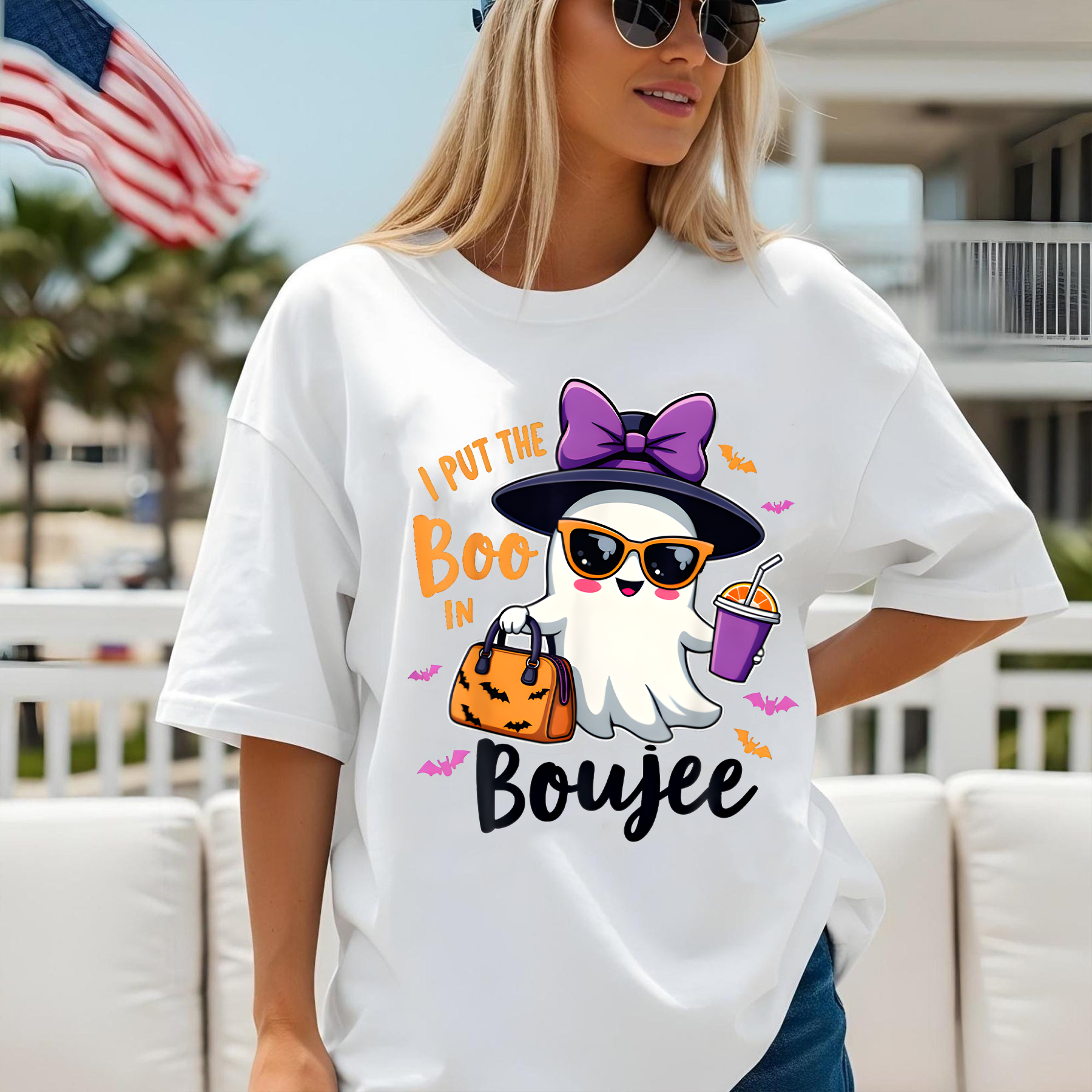Ghost Halloween Shirt, Funny Witch Ghost with Purse & Drink, Spooky Season Aesthetic for Fall Decor or Gifts