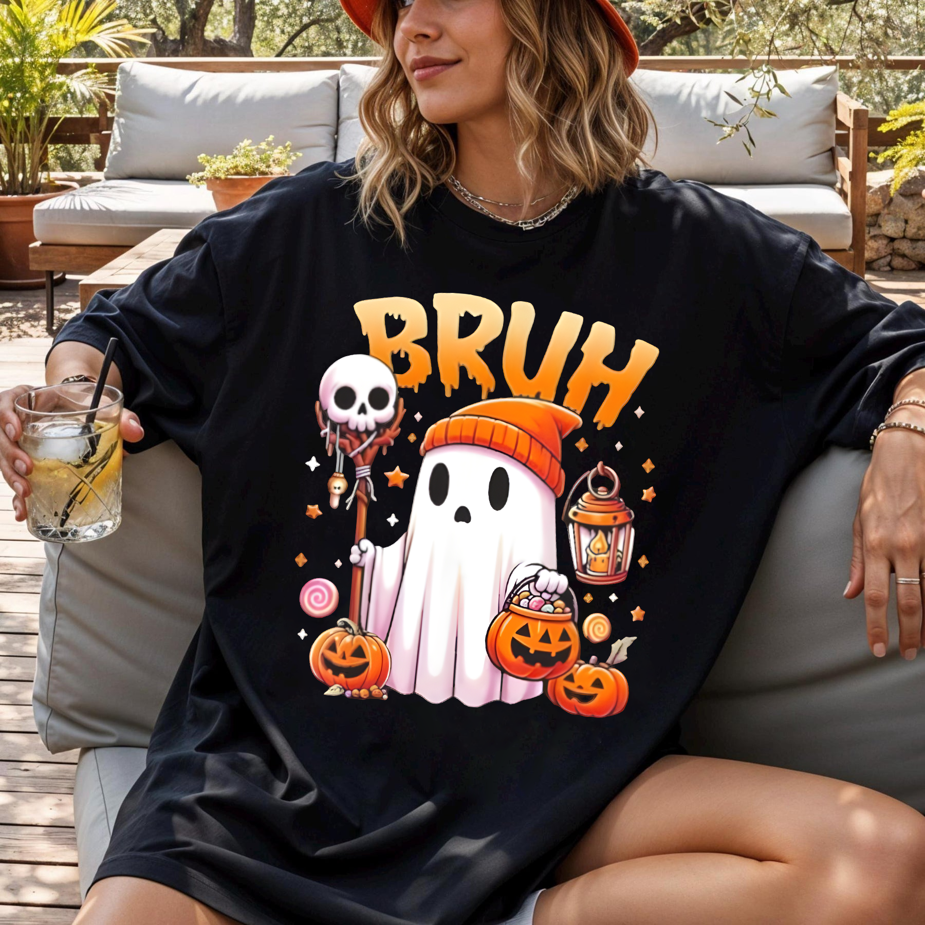Bruh Ghost Halloween Shirt, Funny Cute Spooky Season T-Shirt, Pumpkin Trick or Treat Candy Tee