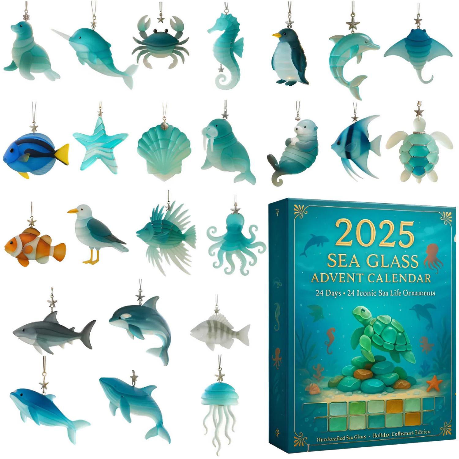 Sea Glass Animal Advent Calendar 2025, 24 Day Sea Animals Figurines : Vintage Christmas Ornament Countdown