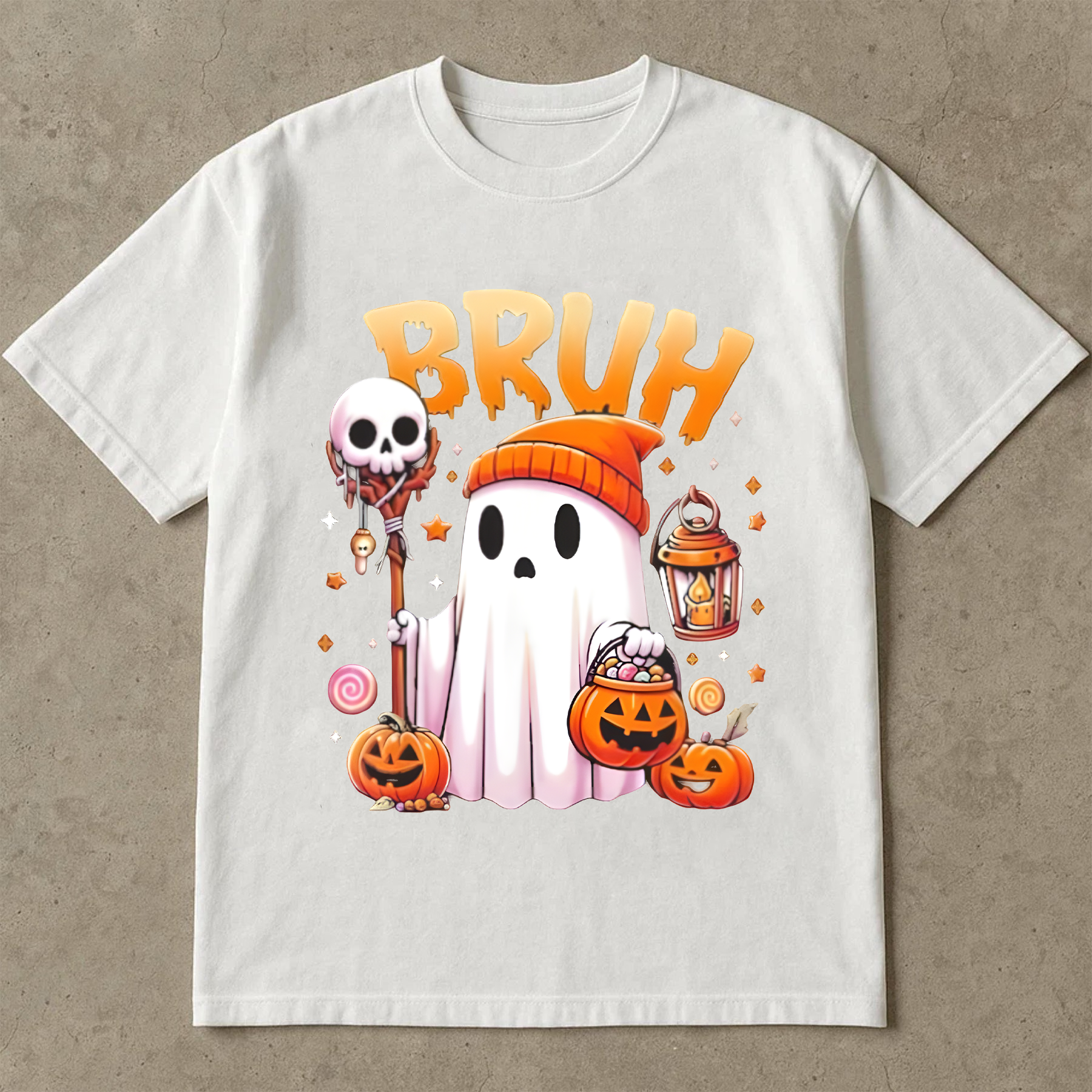 Bruh Ghost Halloween Shirt, Funny Cute Spooky Season T-Shirt, Pumpkin Trick or Treat Candy Tee