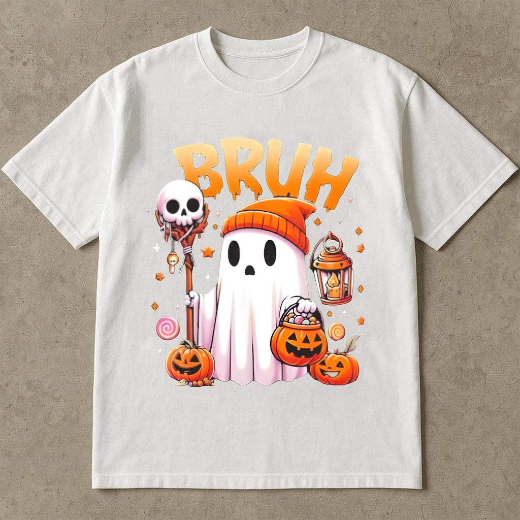 Bruh Ghost Halloween Shirt, Funny Cute Spooky Season T-Shirt, Pumpkin Trick or Treat Candy Tee