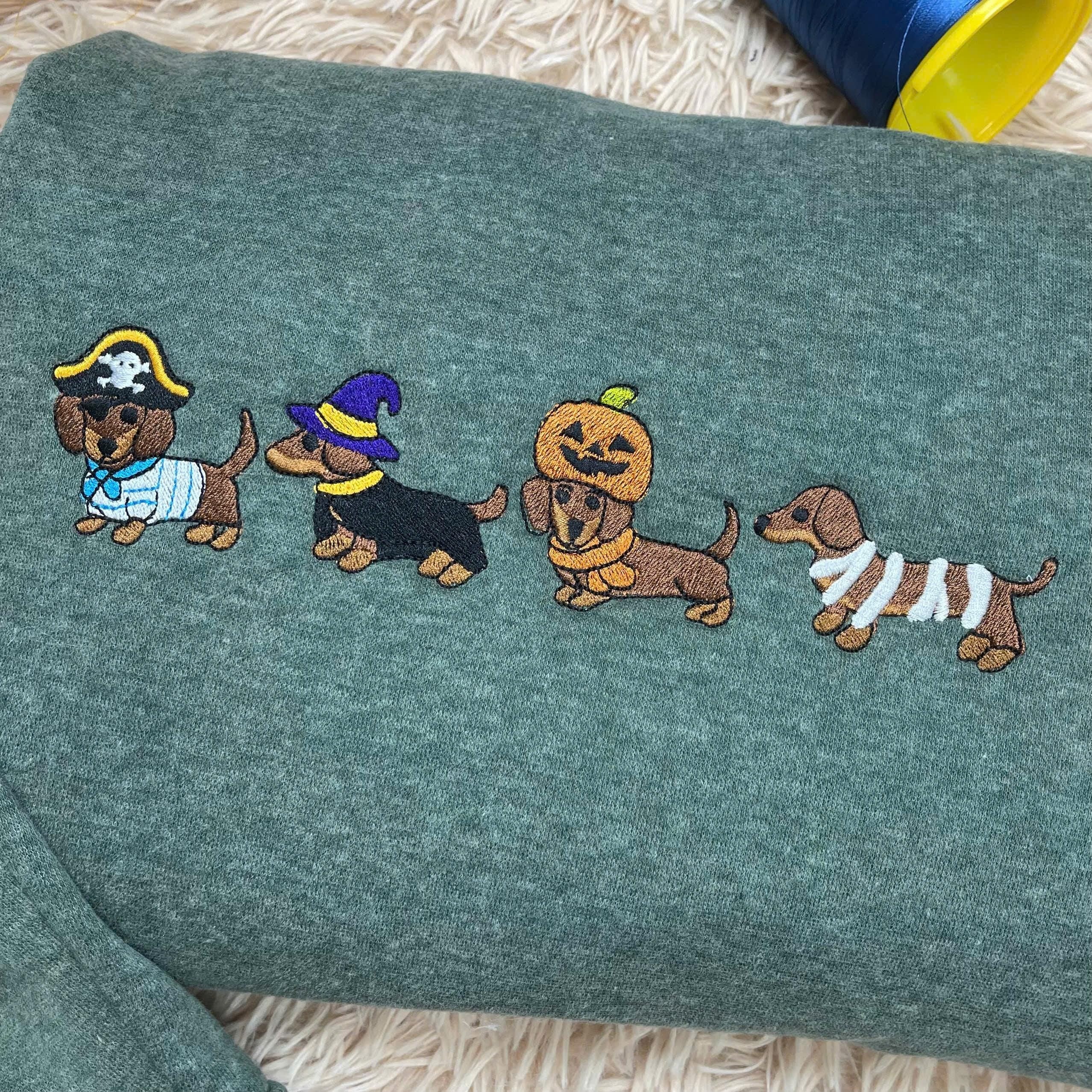 Dachshund Halloween Embroidered Sweatshirt, Cute Dog Costume Crewneck, Spooky Season Fall Dog Shirt, Gifts For Dog Lovers, Dog Mom Shirt EBAC21