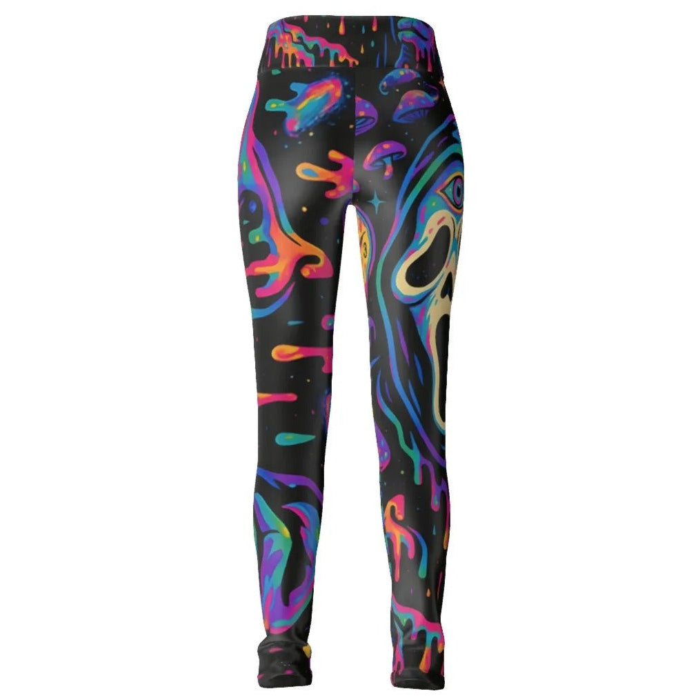 Halloween Costume Ideas , Psychedelic Halloween Mushrooms Leggings, Neon Trippy Mushroom Yoga Pants, Spooky Halloween Activewear, Halloween Horror Nights