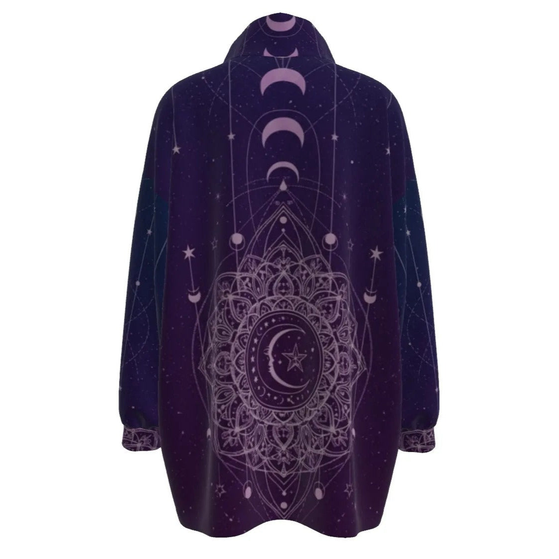 Mystic Lunar Mandala Women’s Coat, Moon Phase Spiritual Jacket, Celestial Lotus Outerwear, Sacred Geometry Cosmic Coat, Boho Mystic Style