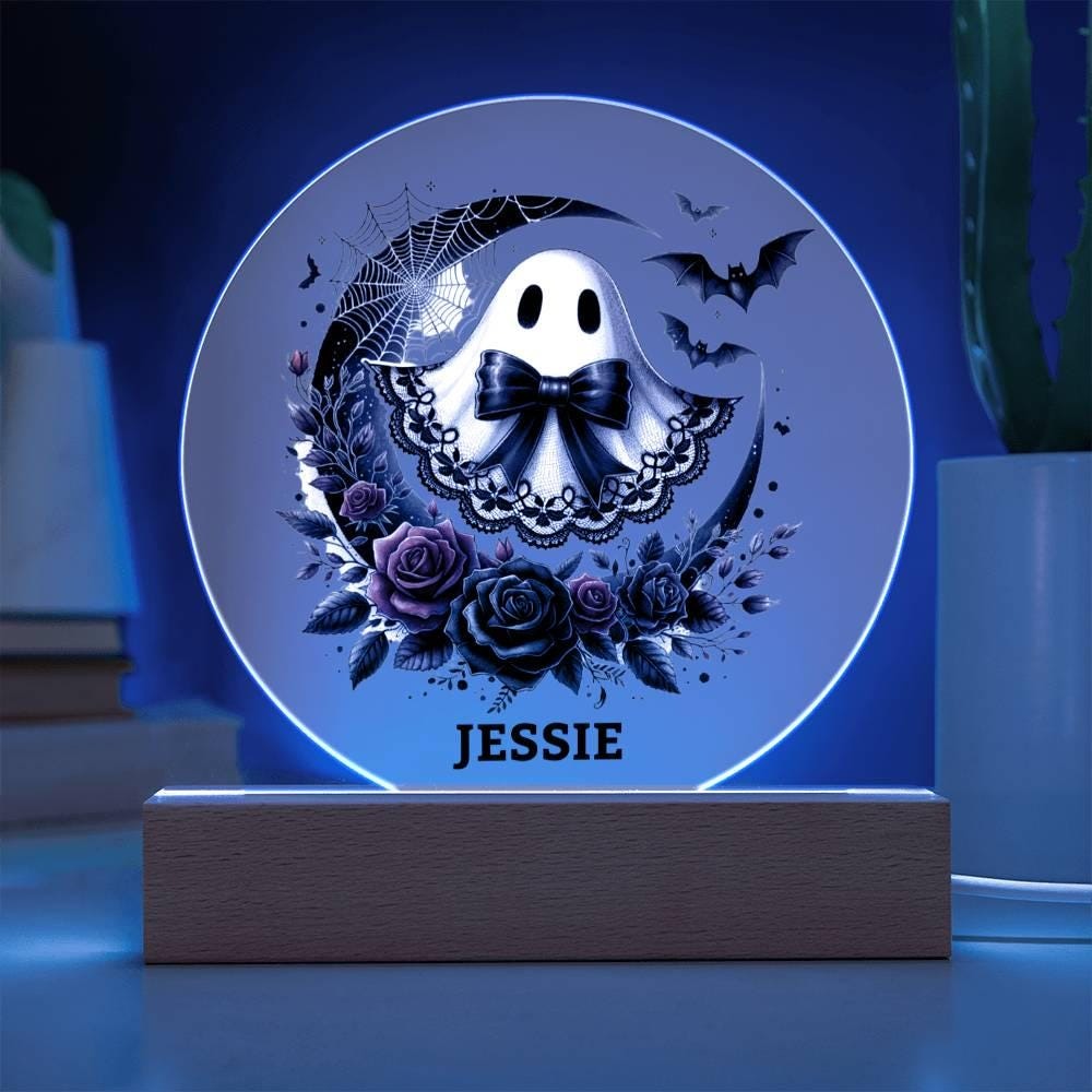 Personalized Ghost Acrylic Circle Plaque, Custom Night Lights, Ghost Night Light, Halloween Light, Cute Ghosts