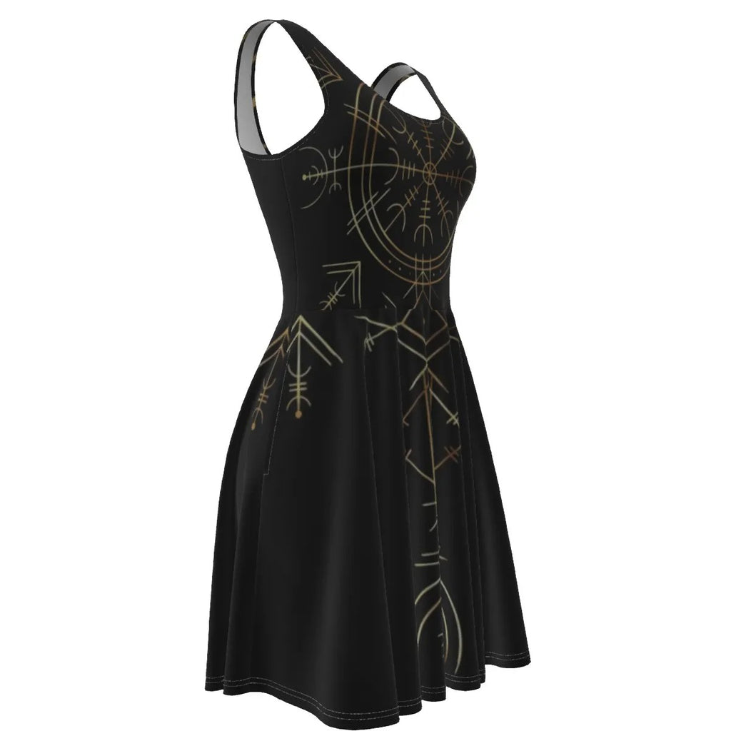 Viking Vegvisir Mysticism Dress, Norse Compass Viking Women’s Dress, Nordic Rune Spiritual Fashion, Viking Sacred Geometry Outfit