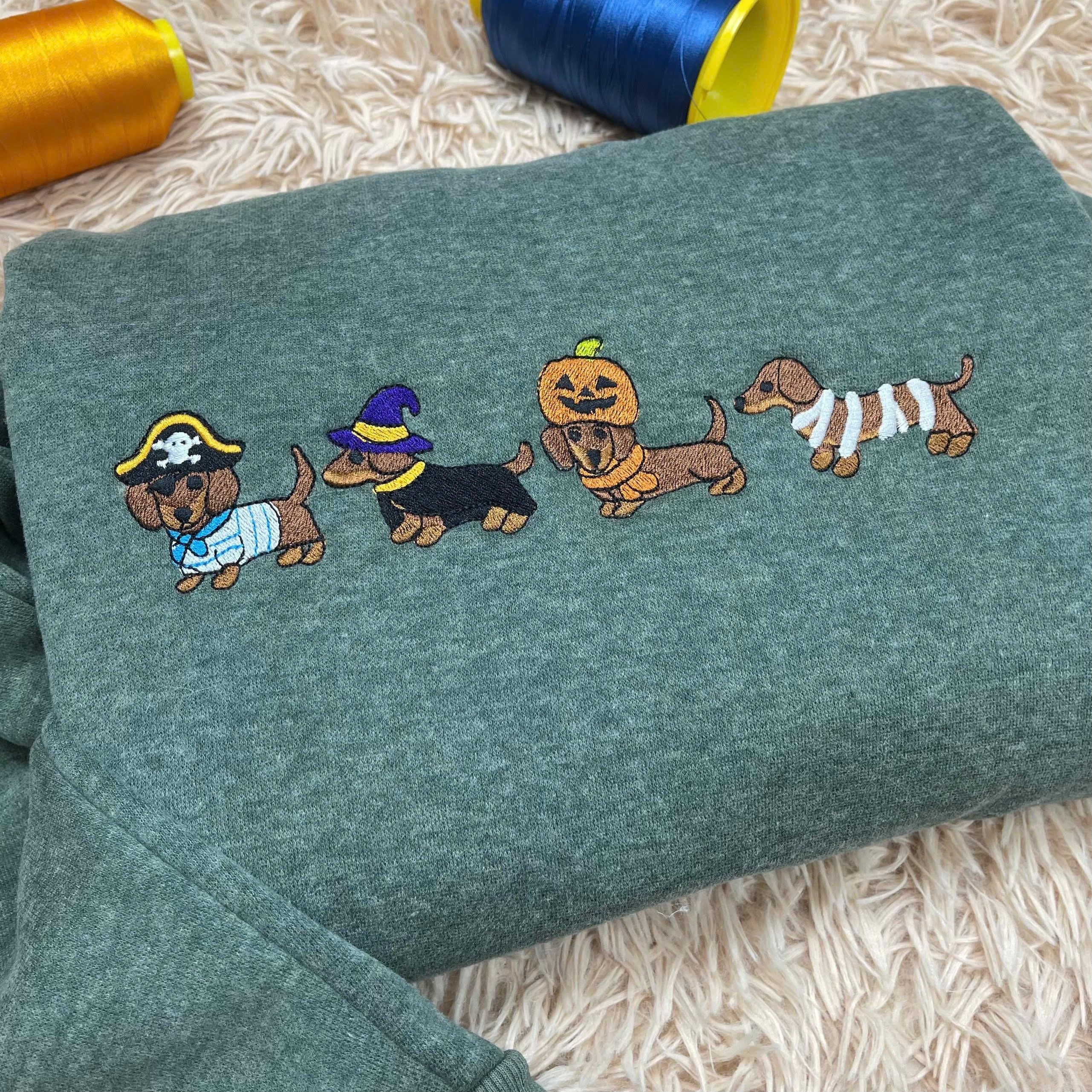 Dachshund Halloween Embroidered Sweatshirt, Cute Dog Costume Crewneck, Spooky Season Fall Dog Shirt, Gifts For Dog Lovers, Dog Mom Shirt EBAC21