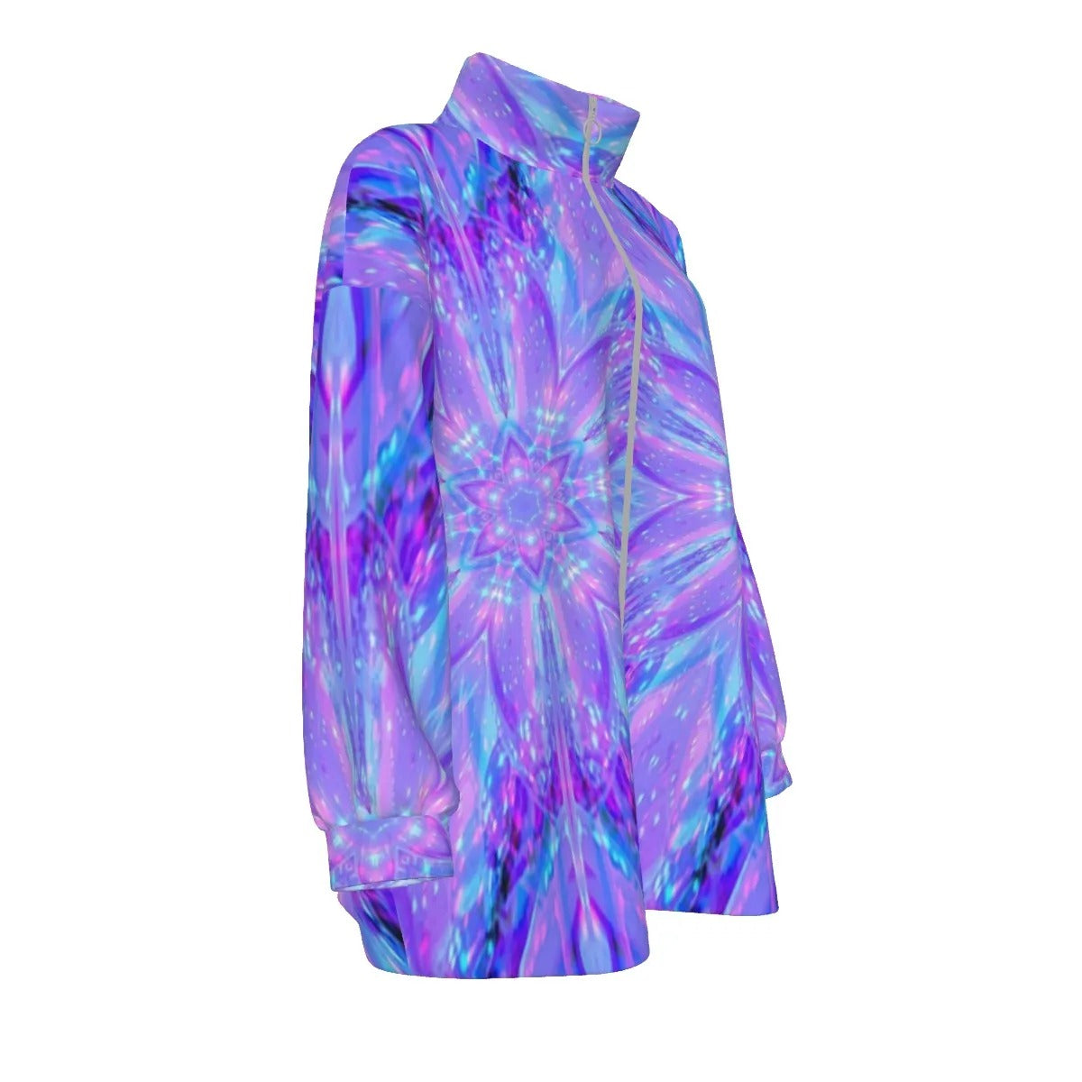 Kaleio Galaxy Women’s Coat, Trippy Psychedelic Outerwear, Holographic Mandala Space Jacket, Cosmic Festival Streetwear