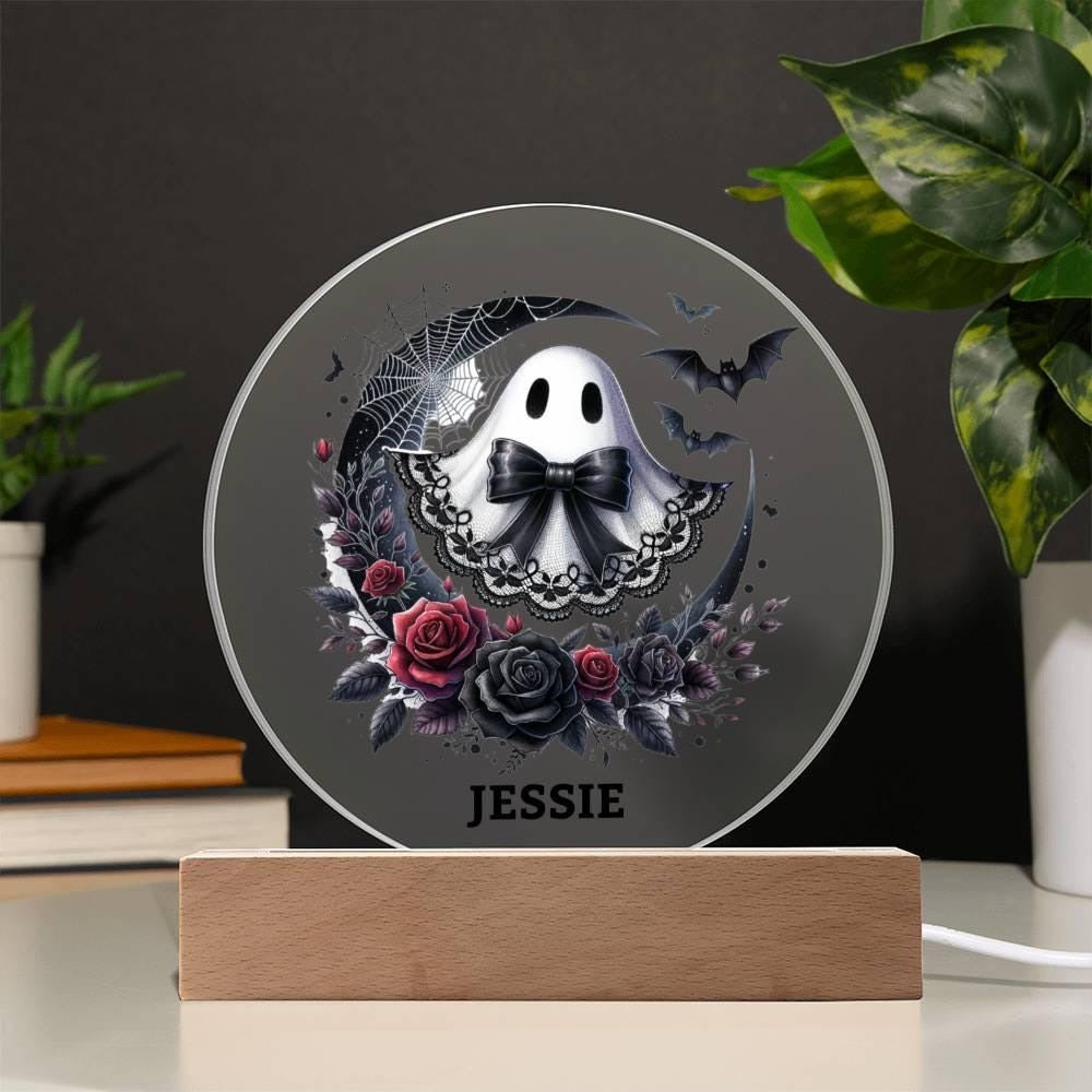 Personalized Ghost Acrylic Circle Plaque, Custom Night Lights, Ghost Night Light, Halloween Light, Cute Ghosts