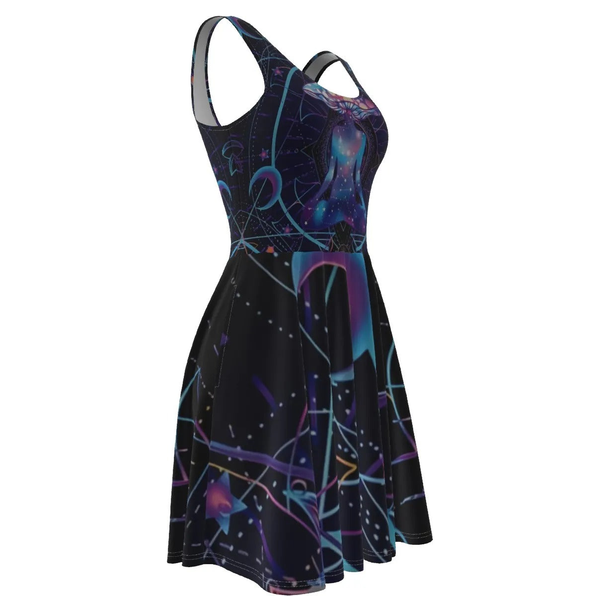 Mystic Mushroom Awakening Dress, Psychedelic Spiritual Women’s Dress, Cosmic Mushroom Print Dress, Visionary Art Festival Outfit, Boho Mystic Style