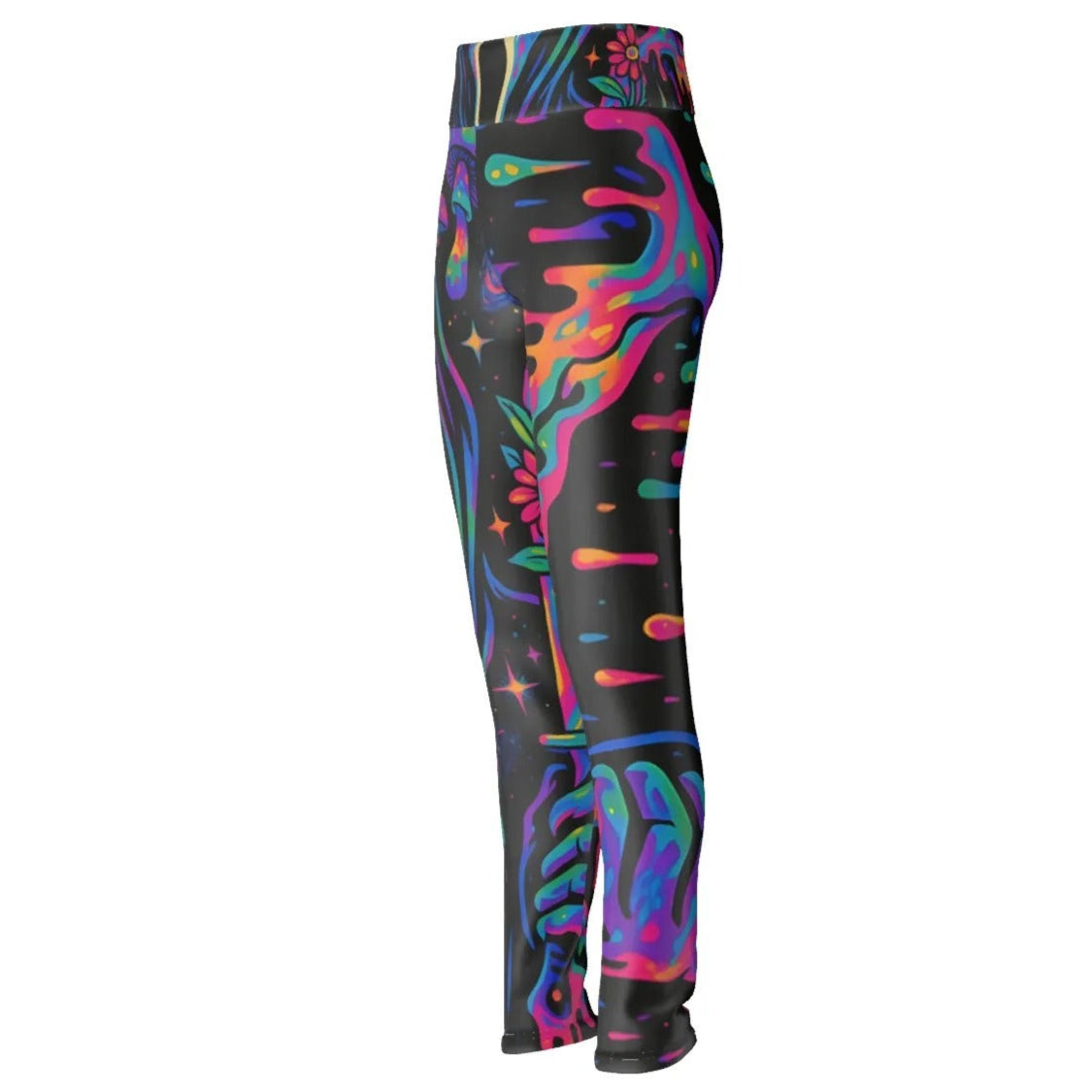 Psychedelic Halloween Mushrooms Leggings, Neon Trippy Mushroom Yoga Pants, Spooky Halloween Activewear, Horror Art Tights