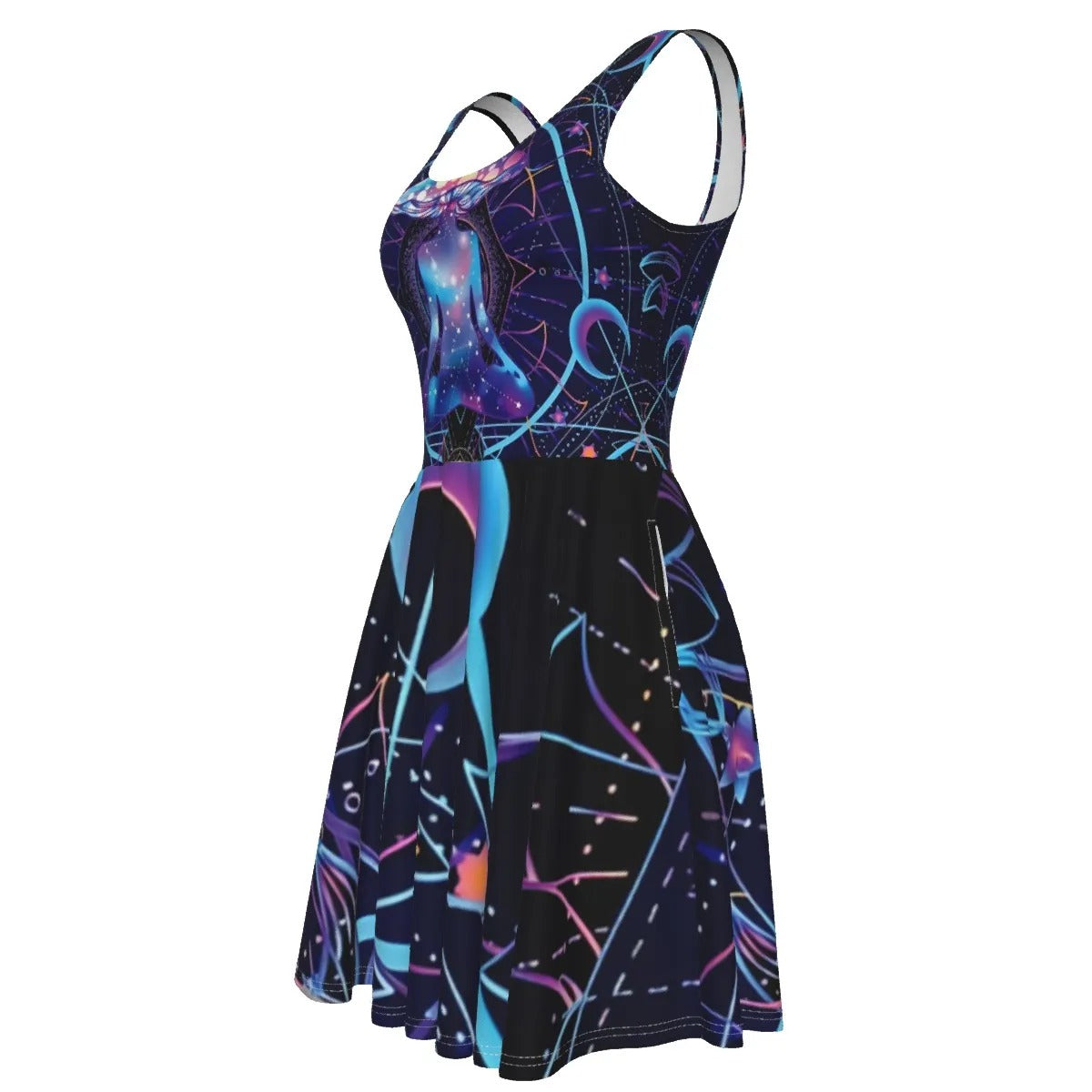 Mystic Mushroom Awakening Dress, Psychedelic Spiritual Women’s Dress, Cosmic Mushroom Print Dress, Visionary Art Festival Outfit, Boho Mystic Style