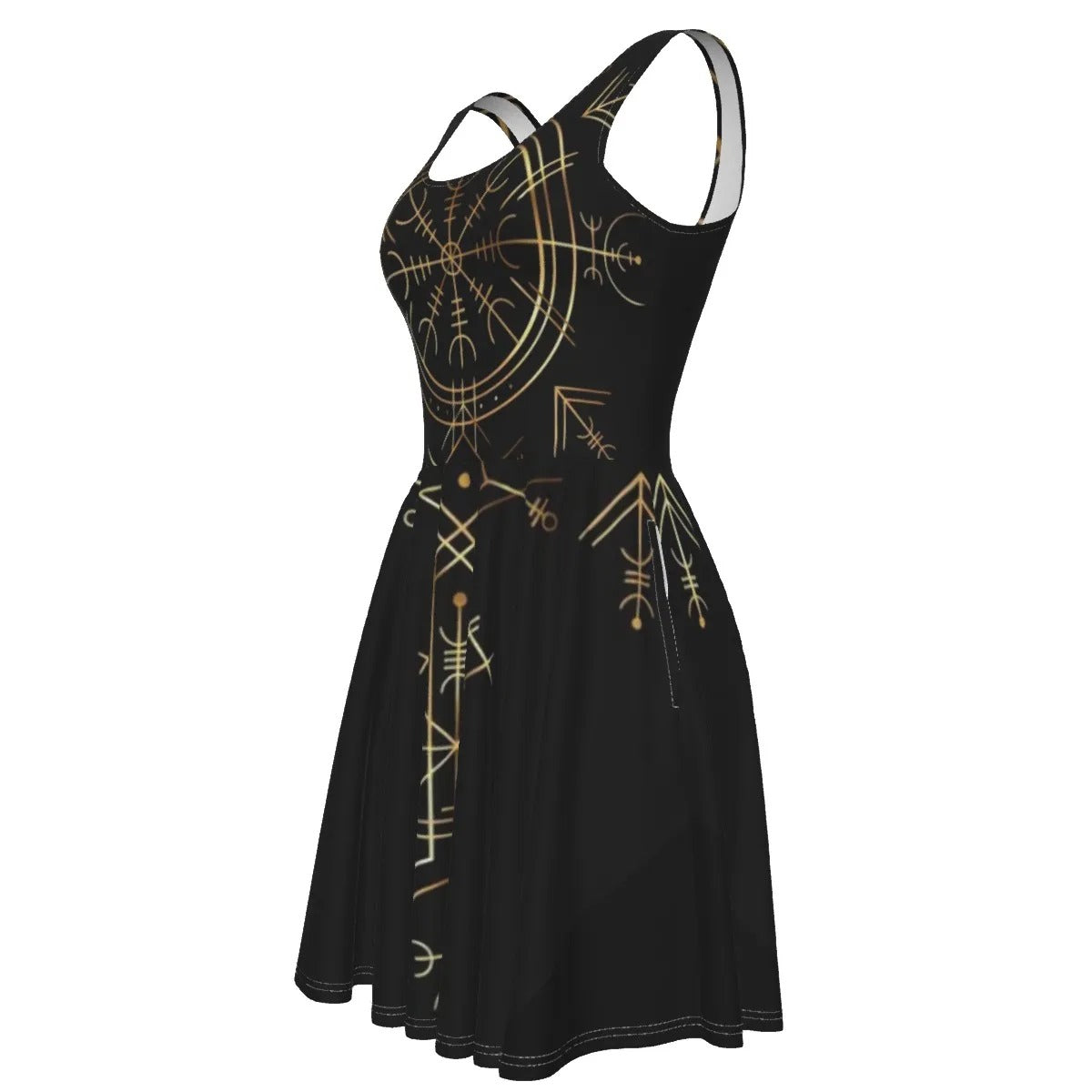 Viking Vegvisir Mysticism Dress, Norse Compass Viking Women’s Dress, Nordic Rune Spiritual Fashion, Viking Sacred Geometry Outfit