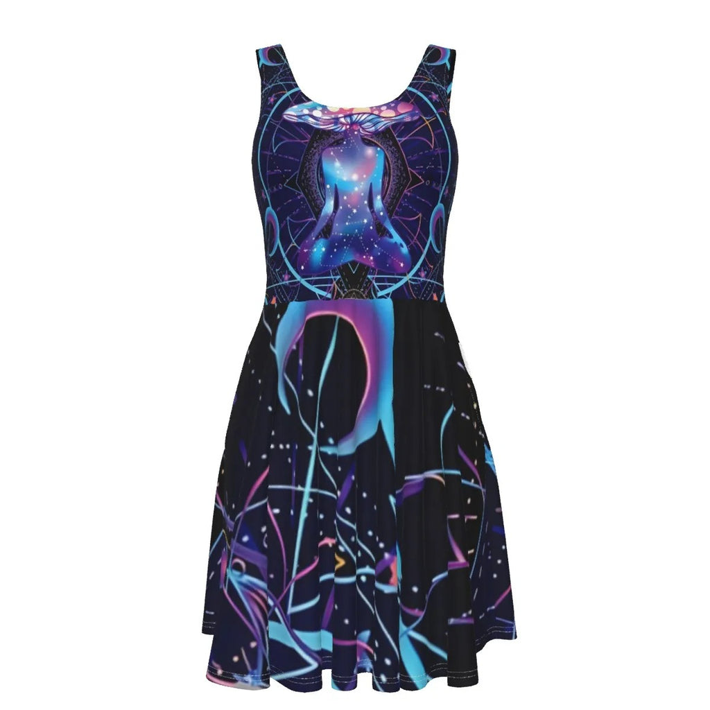 Mystic Mushroom Awakening Dress, Psychedelic Spiritual Women’s Dress, Cosmic Mushroom Print Dress, Visionary Art Festival Outfit, Boho Mystic Style