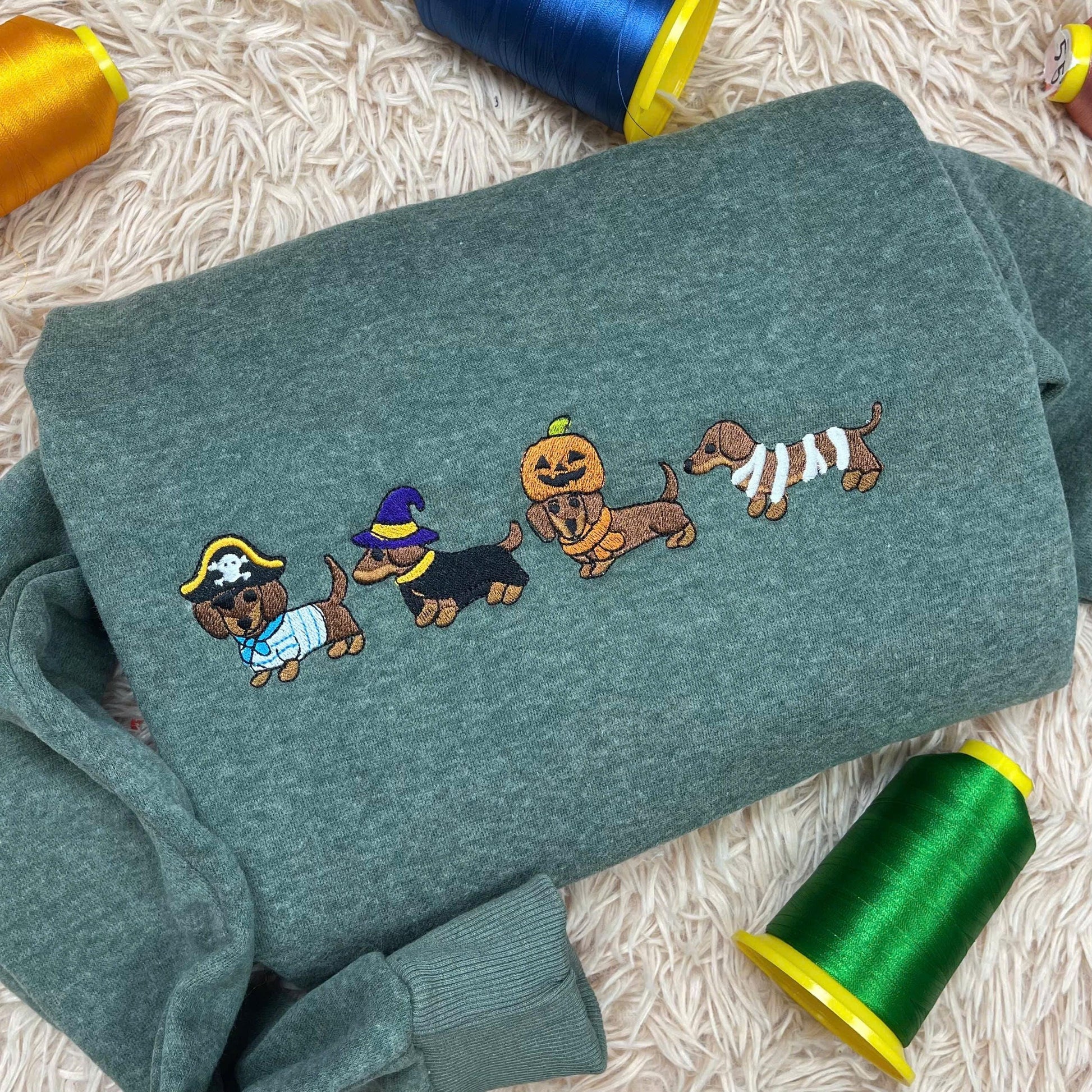Dachshund Halloween Embroidered Sweatshirt, Cute Dog Costume Crewneck, Spooky Season Fall Dog Shirt, Gifts For Dog Lovers, Dog Mom Shirt EBAC21