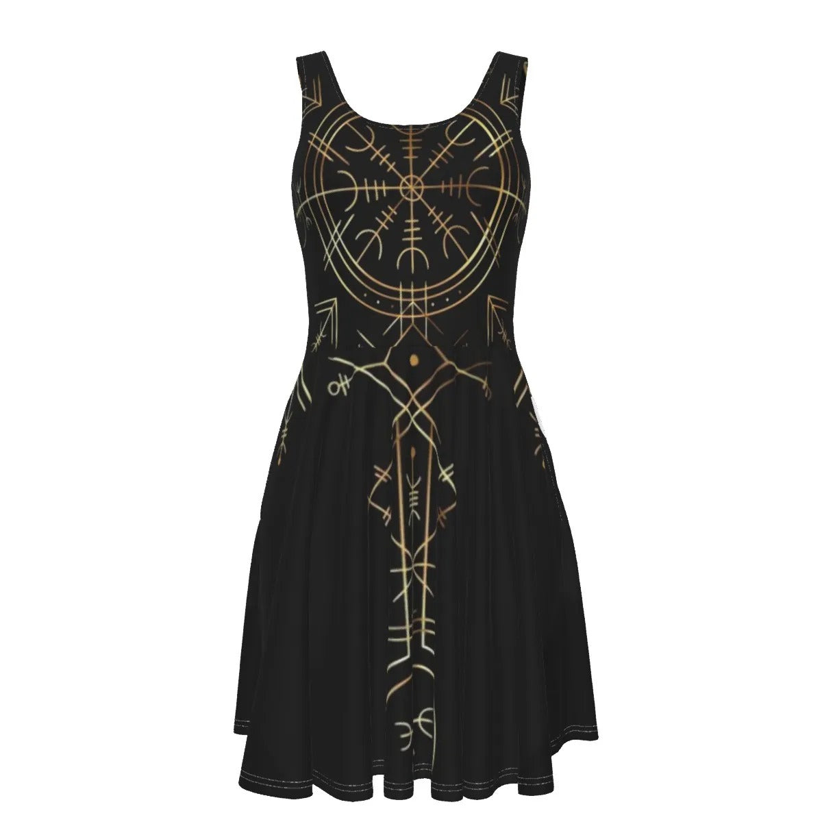 Viking Vegvisir Mysticism Dress, Norse Compass Viking Women’s Dress, Nordic Rune Spiritual Fashion, Viking Sacred Geometry Outfit