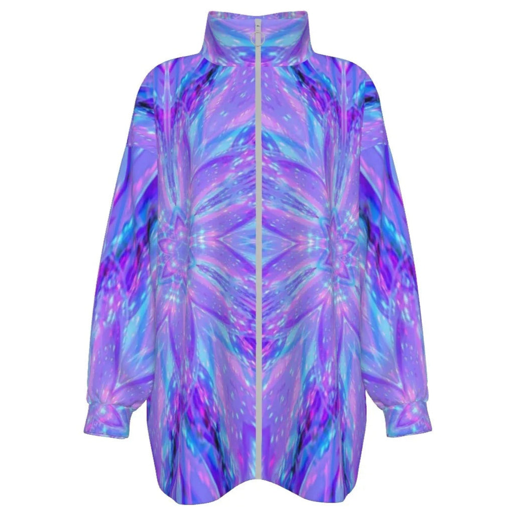 Kaleio Galaxy Women’s Coat, Trippy Psychedelic Outerwear, Holographic Mandala Space Jacket, Cosmic Festival Streetwear