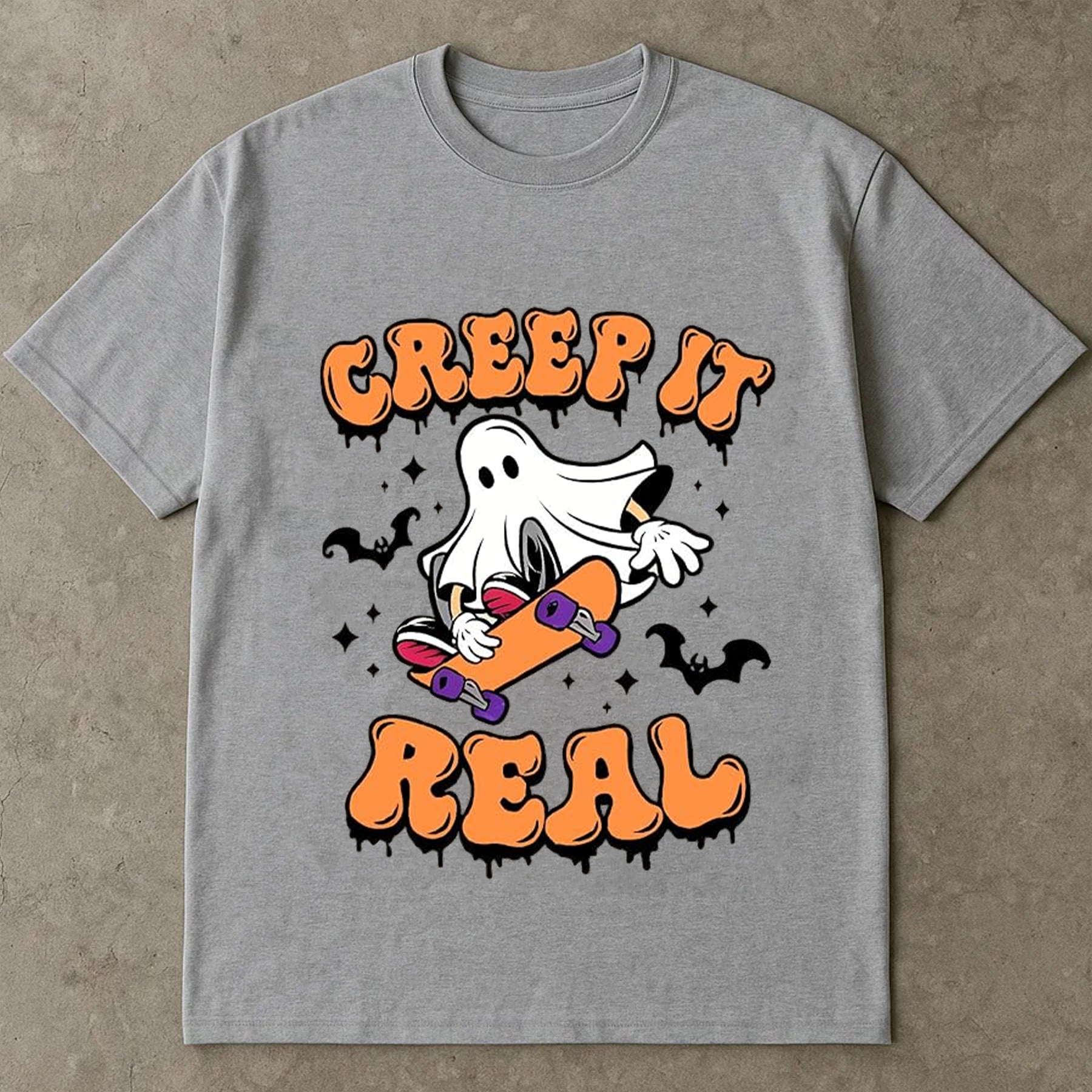 Creep It Real Shirt, Skater Ghost T-Shirt, Funny Halloween, Graphic Tee, Unisex Casual Shirt for Fall & Spooky Season