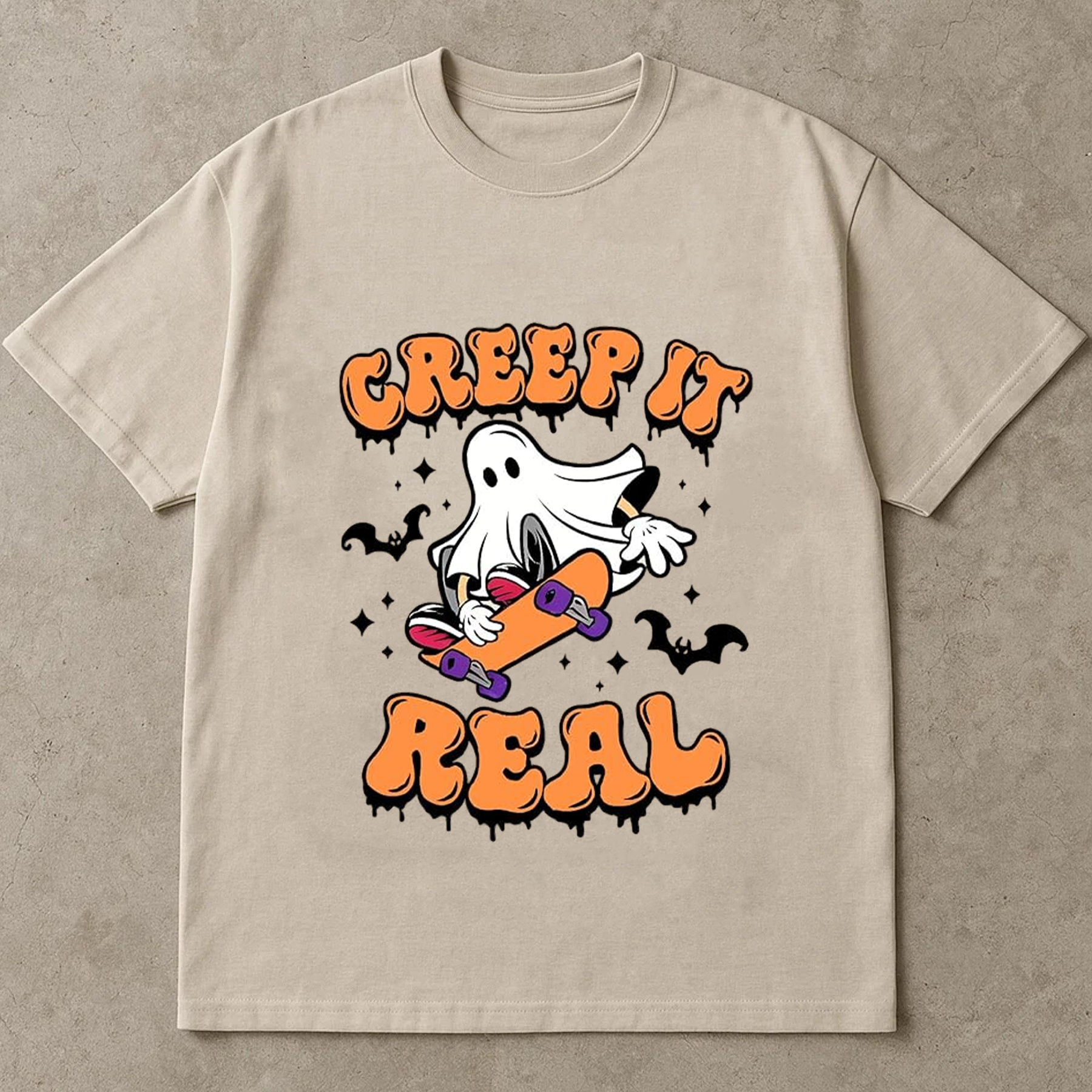 Creep It Real Shirt, Skater Ghost T-Shirt, Funny Halloween, Graphic Tee, Unisex Casual Shirt for Fall & Spooky Season