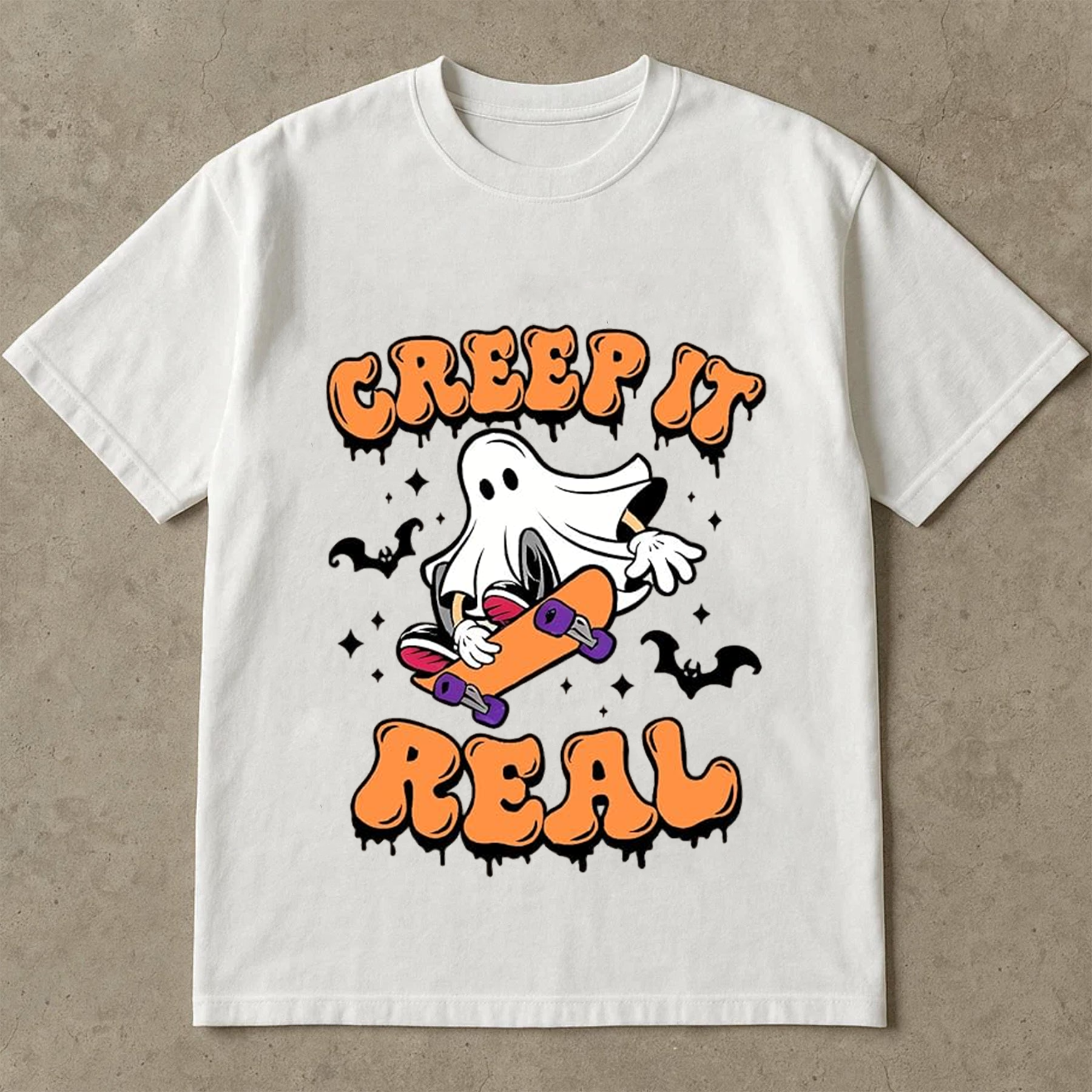 Creep It Real Shirt, Skater Ghost T-Shirt, Funny Halloween, Graphic Tee, Unisex Casual Shirt for Fall & Spooky Season
