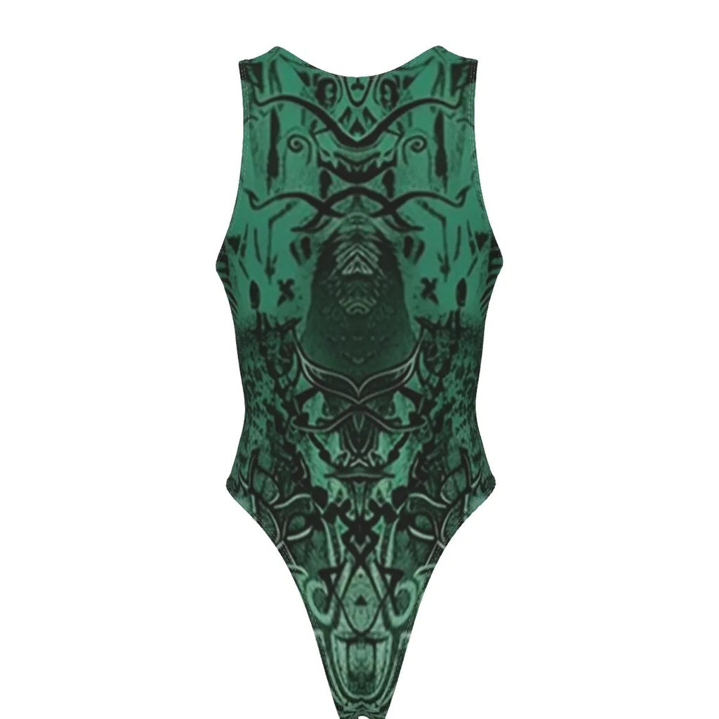 Women’s Vilking Tank Bodysuit, Norse Mythology Design with Celtic Wolf & Rune Symbols for Warrior Spirit and Viking Fashion