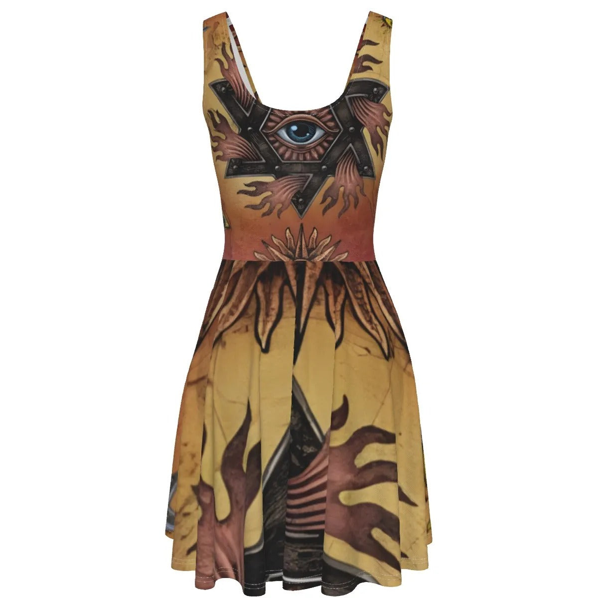 Women’s Mystic Mandala Dress, Sacred Geometry Cosmic Eye Boho Sundress, Psychedelic Sun Spiritual Festival Clothing