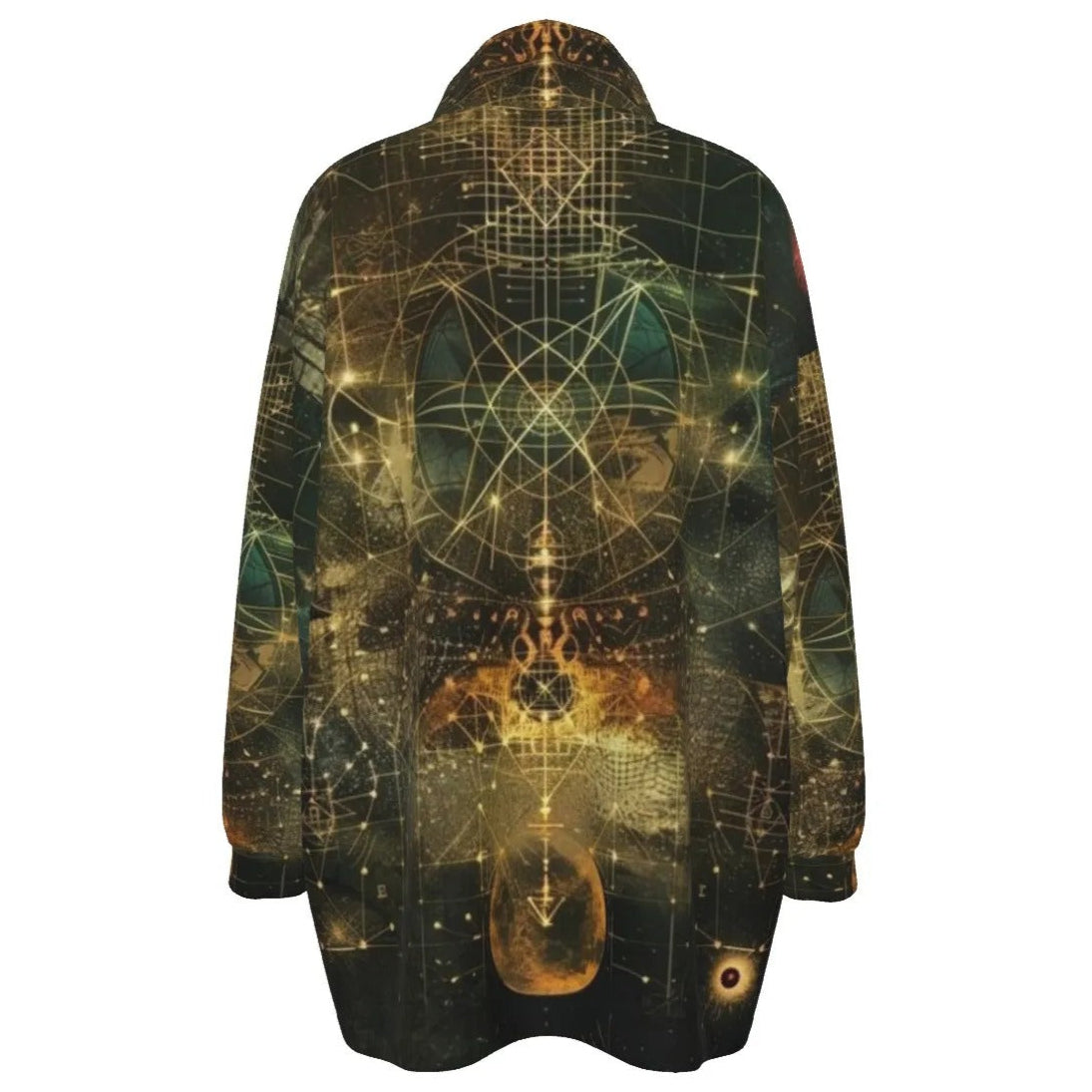 Celestial Alchemy Women’s Coat, Sacred Geometry Outerwear with Cosmic Symbols & Mystical Astral Energy
