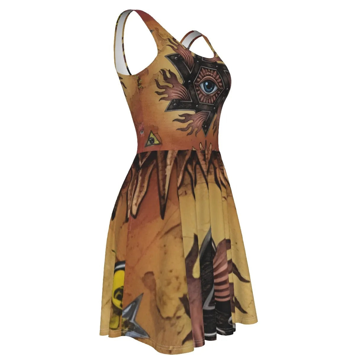 Women’s Mystic Mandala Dress, Sacred Geometry Cosmic Eye Boho Sundress, Psychedelic Sun Spiritual Festival Clothing