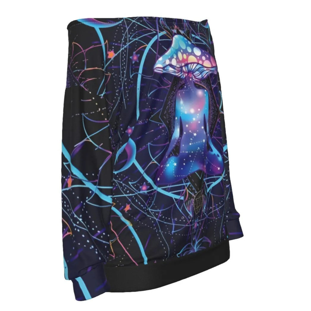 Mystic Mushroom Awakening Off-Shoulder Top, Psychedelic Spiritual Blouse, Cosmic Mushroom Bardot Shirt, Visionary Art Festival Wear, Boho Mystic Style