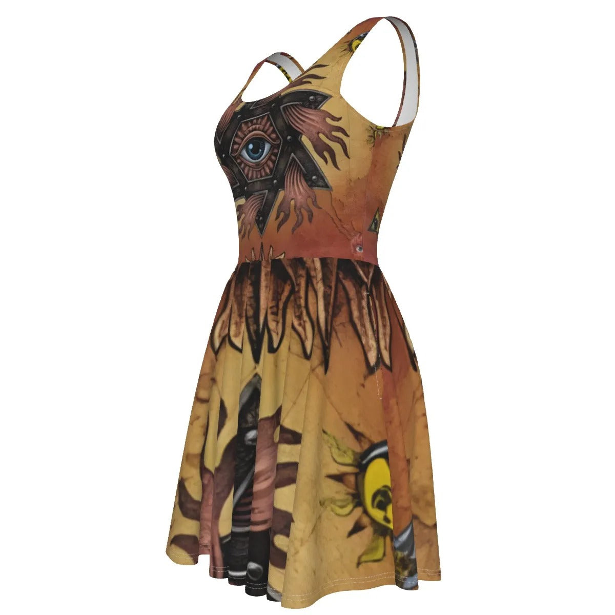 Women’s Mystic Mandala Dress, Sacred Geometry Cosmic Eye Boho Sundress, Psychedelic Sun Spiritual Festival Clothing