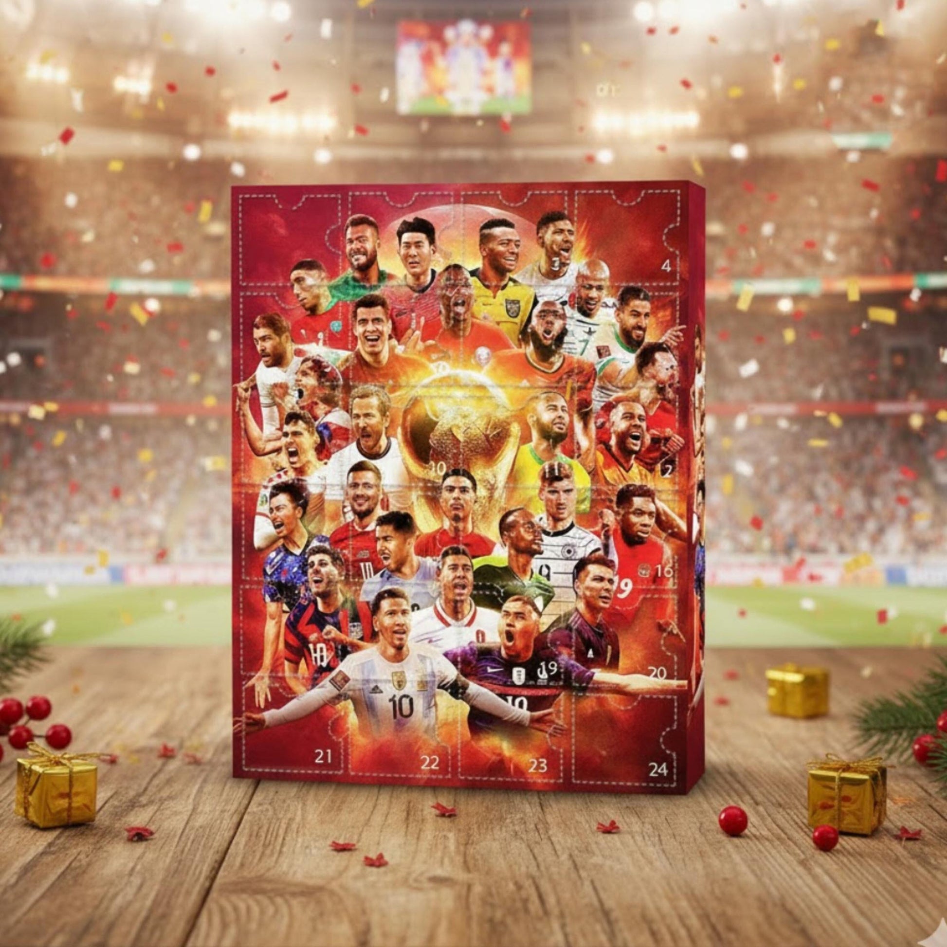 Soccer Player Mini Figures Set, Football Star Ornaments, 24 Piece Advent Style Gift Box for Kids & Sports Fans