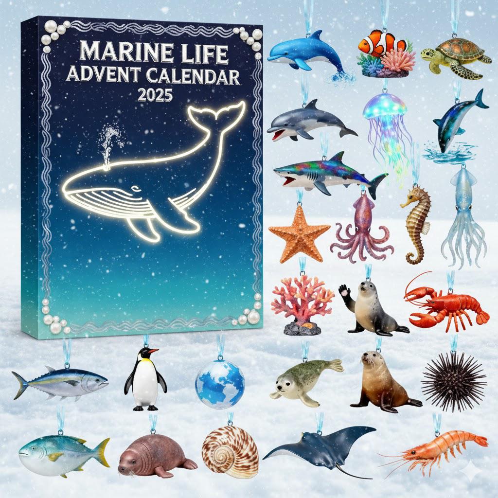 Sea Glass Advent Calendar 2025, 24 Day Sea Animals Figurines, Sea Glass Advent Calendar, Vintage Christmas Ornament Countdown