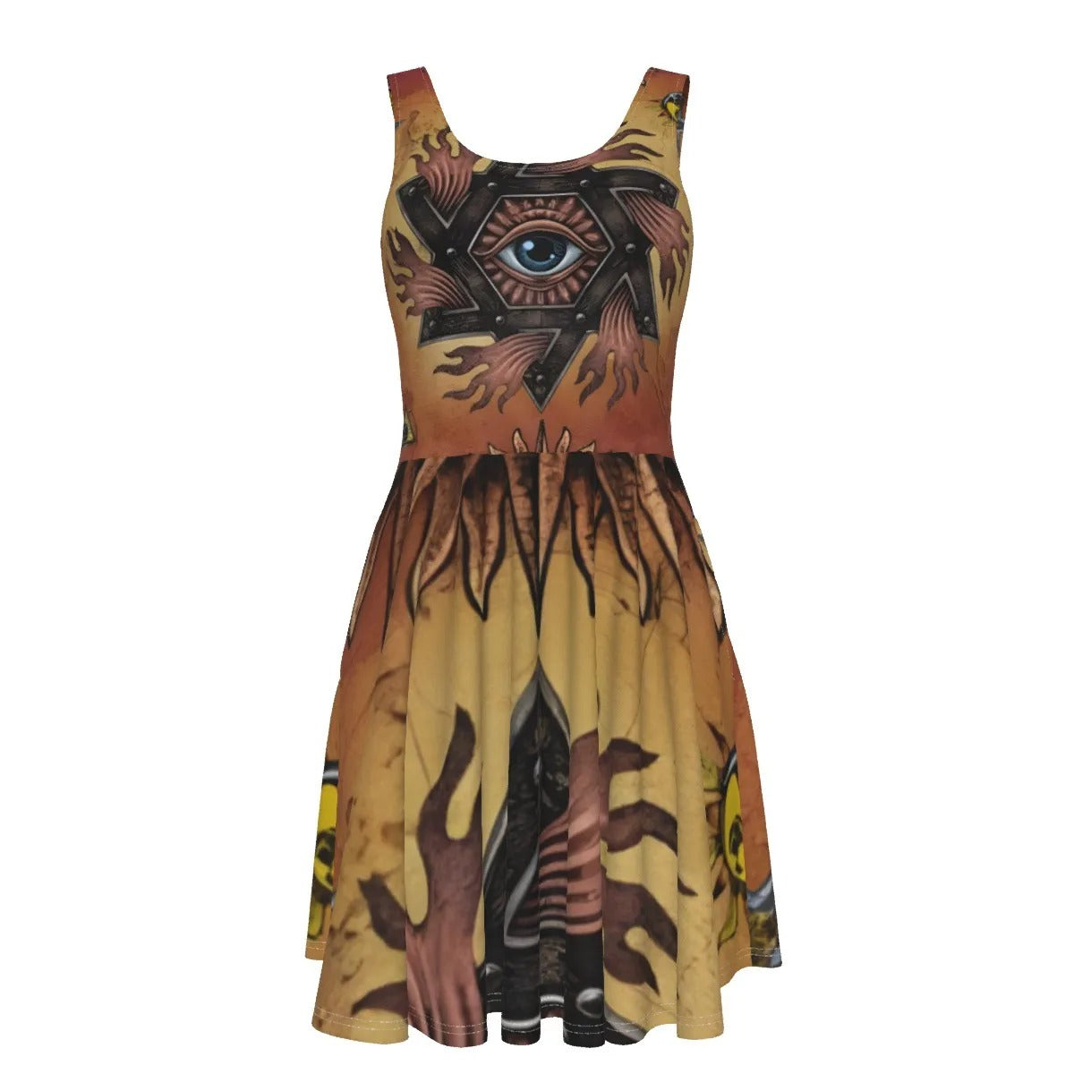 Women’s Mystic Mandala Dress, Sacred Geometry Cosmic Eye Boho Sundress, Psychedelic Sun Spiritual Festival Clothing