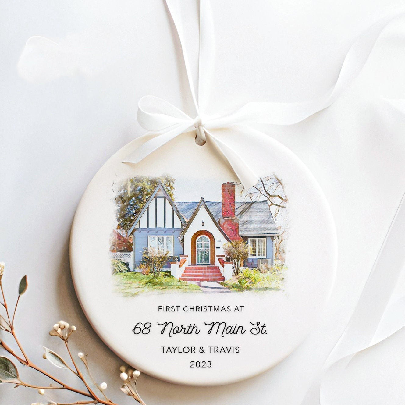 New Home Ornament, Personalized New Home Christmas Ornament, Watercolor Photo Ornament, Custom Photo Ornament