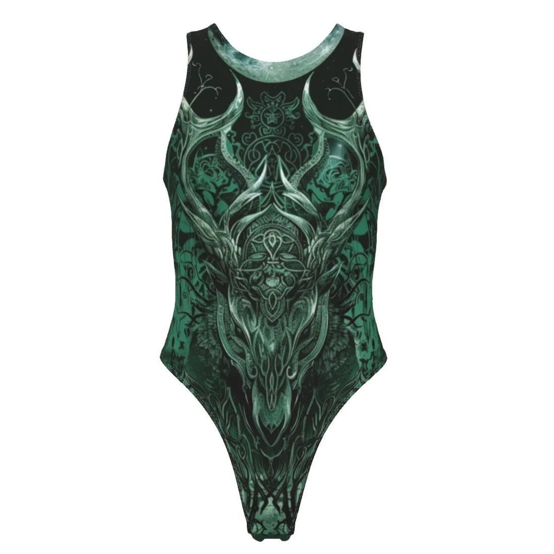 Women’s Vilking Tank Bodysuit, Norse Mythology Design with Celtic Wolf & Rune Symbols for Warrior Spirit and Viking Fashion