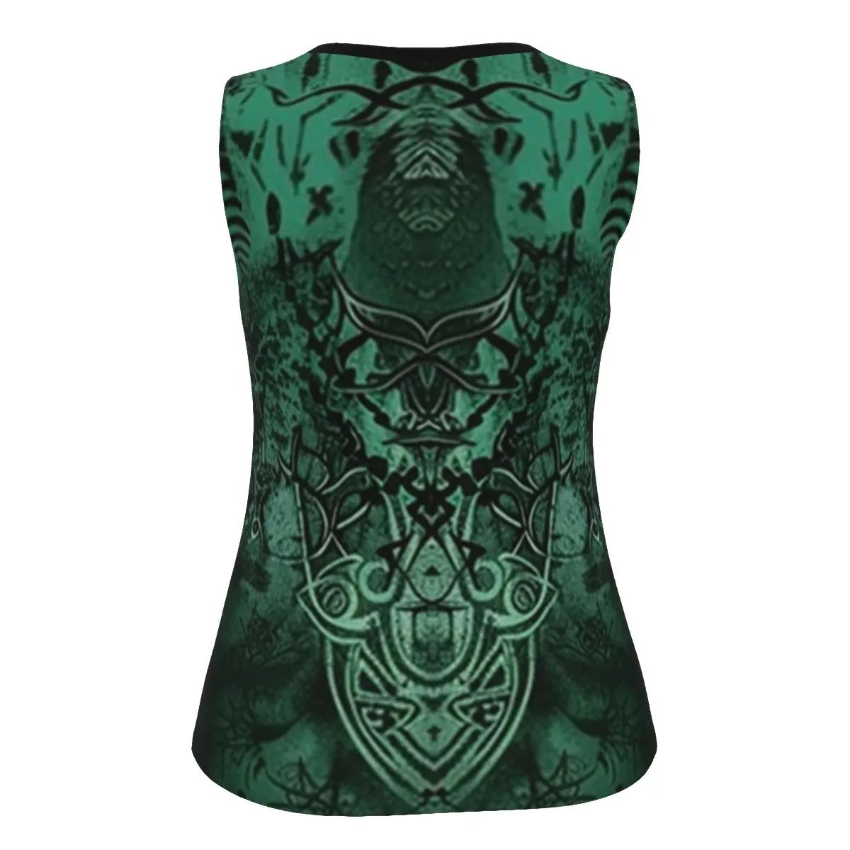 Viking Tank Top, Norse Mythology Shirt, Green Rune Sleeveless Shirt, Celtic Warrior Tank, Sacred Deer Skull Top, Nordic Symbol Shirt, Pagan Festival Clothing