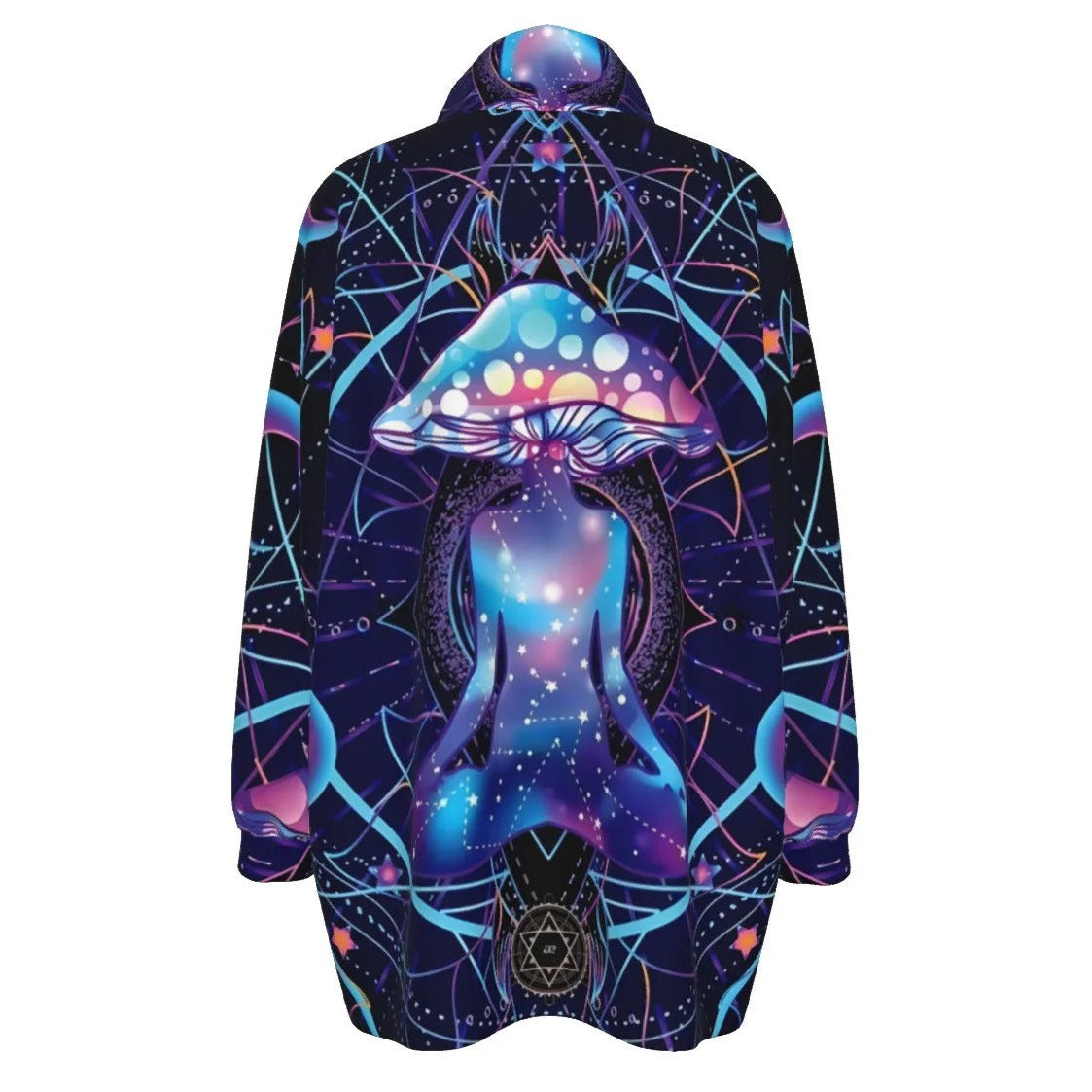 Mystic Mushroom Awakening Women’s Coat, Psychedelic Spiritual Jacket, Cosmic Mushroom Outerwear, Visionary Art Fashion Coat, Boho Mystic Style