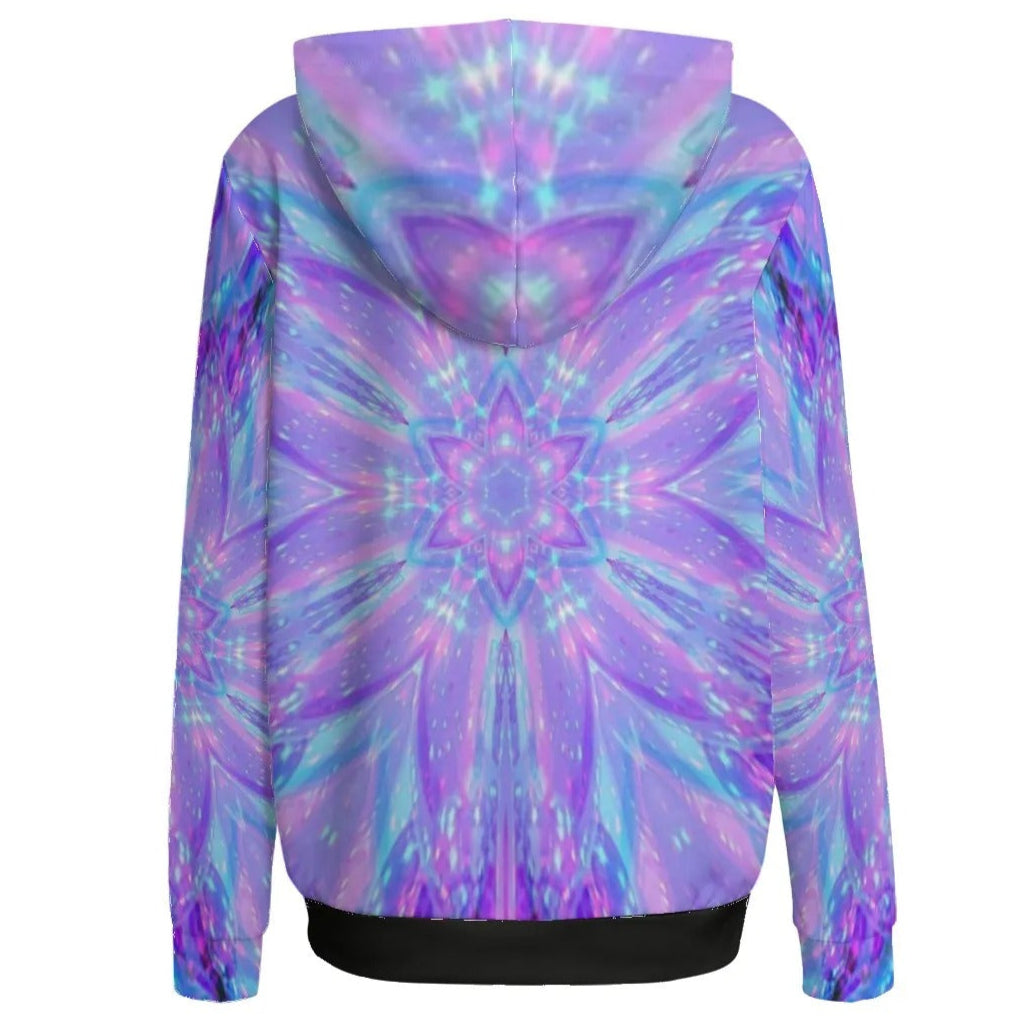 Kaleio Galaxy Women’s Hoodie, Trippy Psychedelic Pullover, Holographic Mandala Space Sweatshirt, Cosmic Festival Streetwear