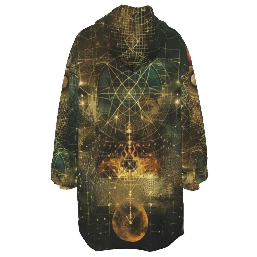Celestial Alchemy Sherpa Fleece Hoodie, Sacred Geometry Zip-Up with Cosmic Energy & Ultra Soft Lining